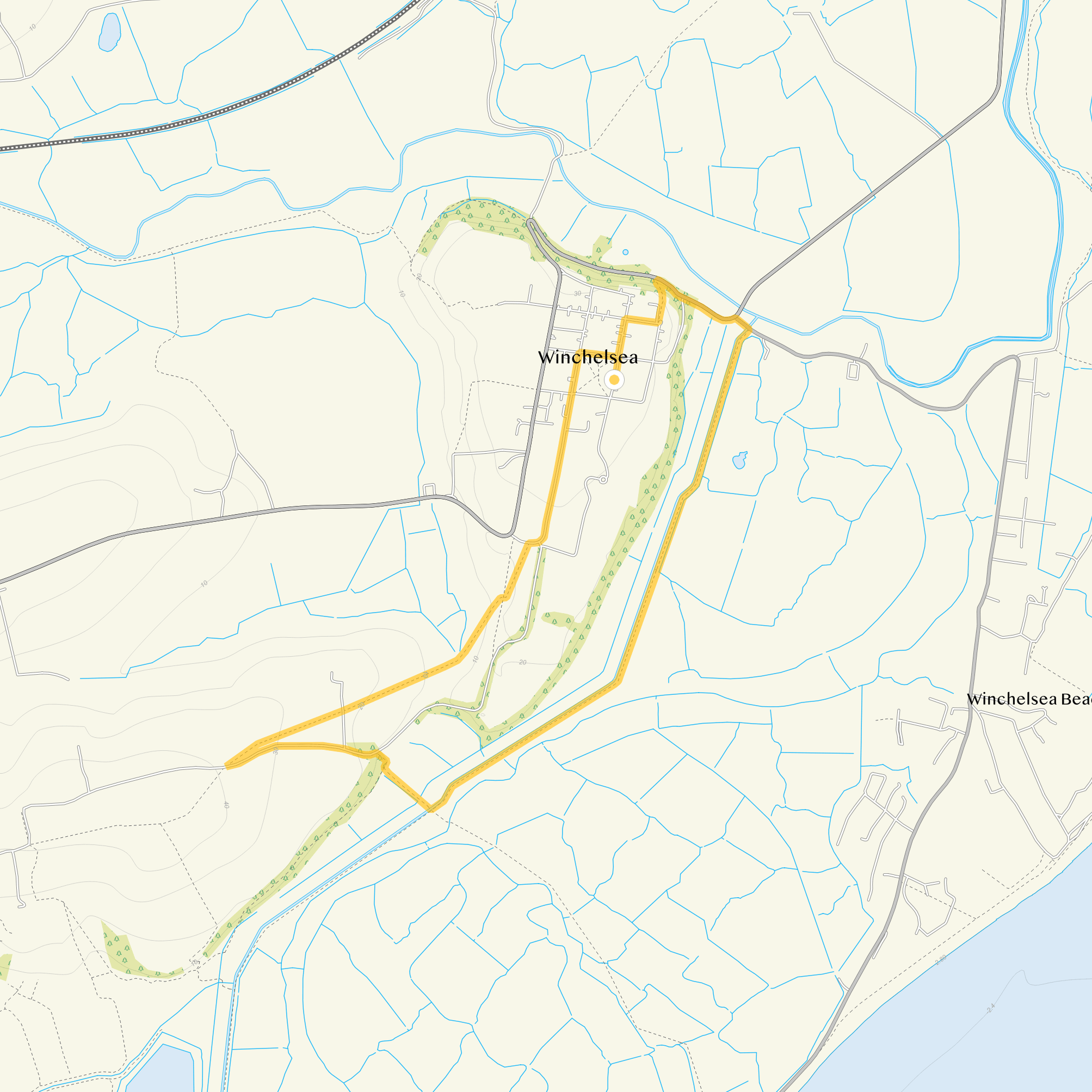 Route map for Winchelsea Walk 1, a 3 mile circular walk in Sussex