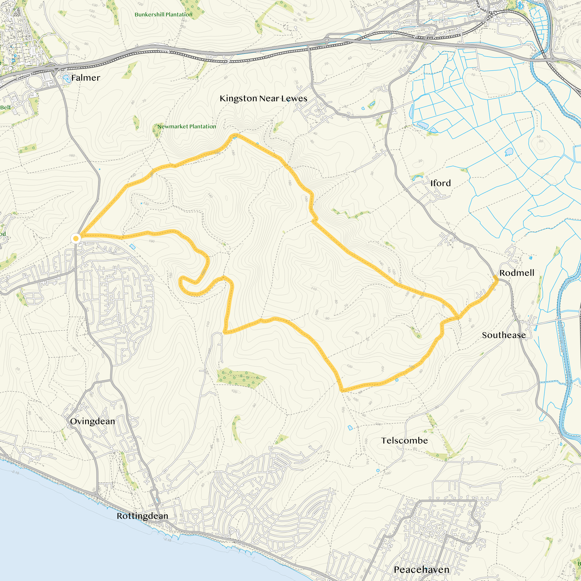 Route map for Woodingdean Walk 4, a 10.25 mile circular walk in Sussex