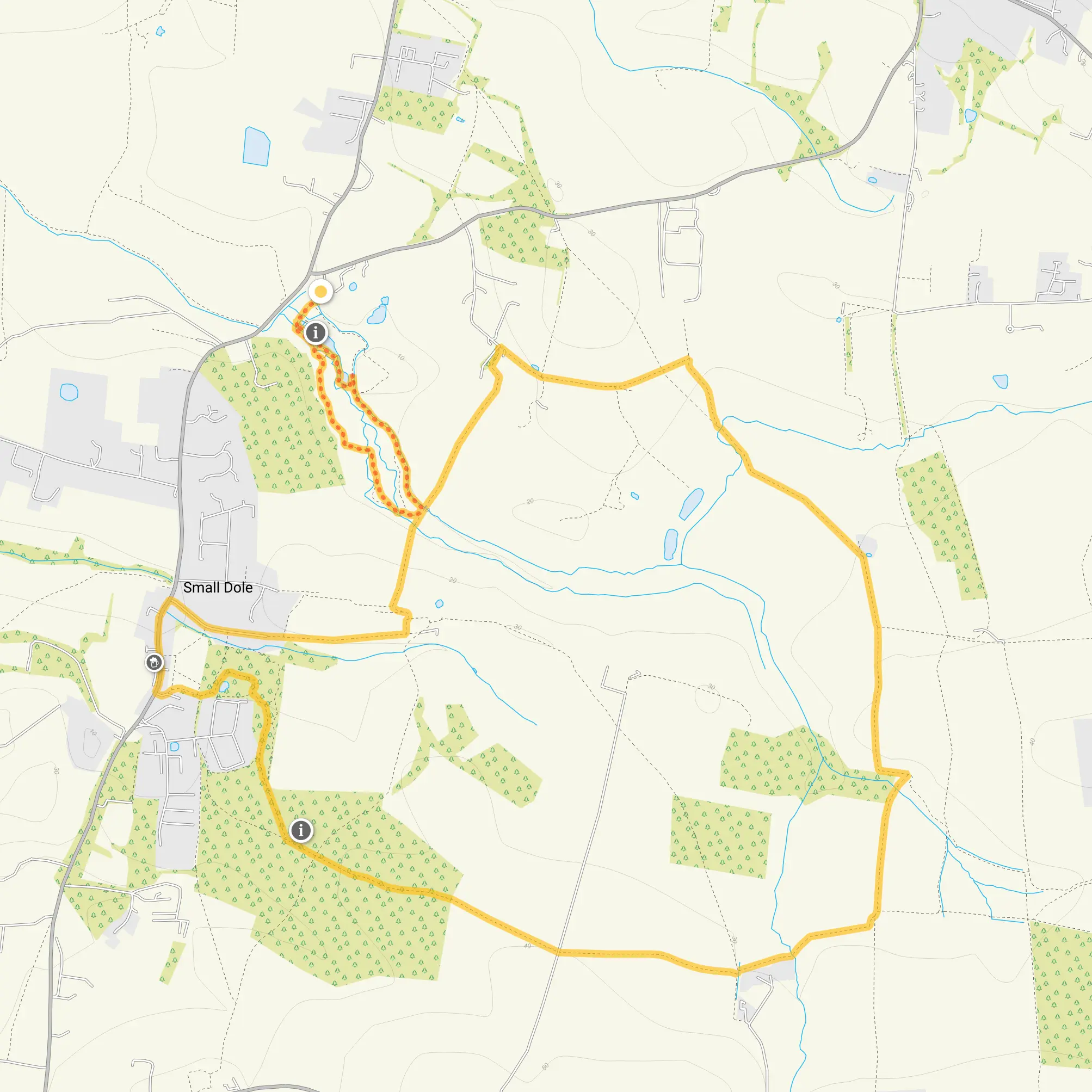 Route map for Woods Mill Walk 1, a 1 mile circular walk in Sussex
