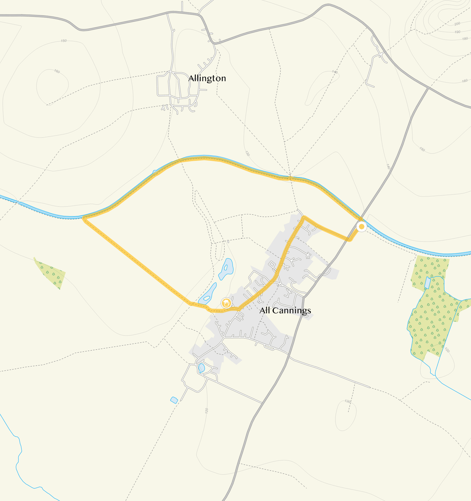 Route map for All Cannings Walk 1, a 2.25 mile circular walk in Wiltshire