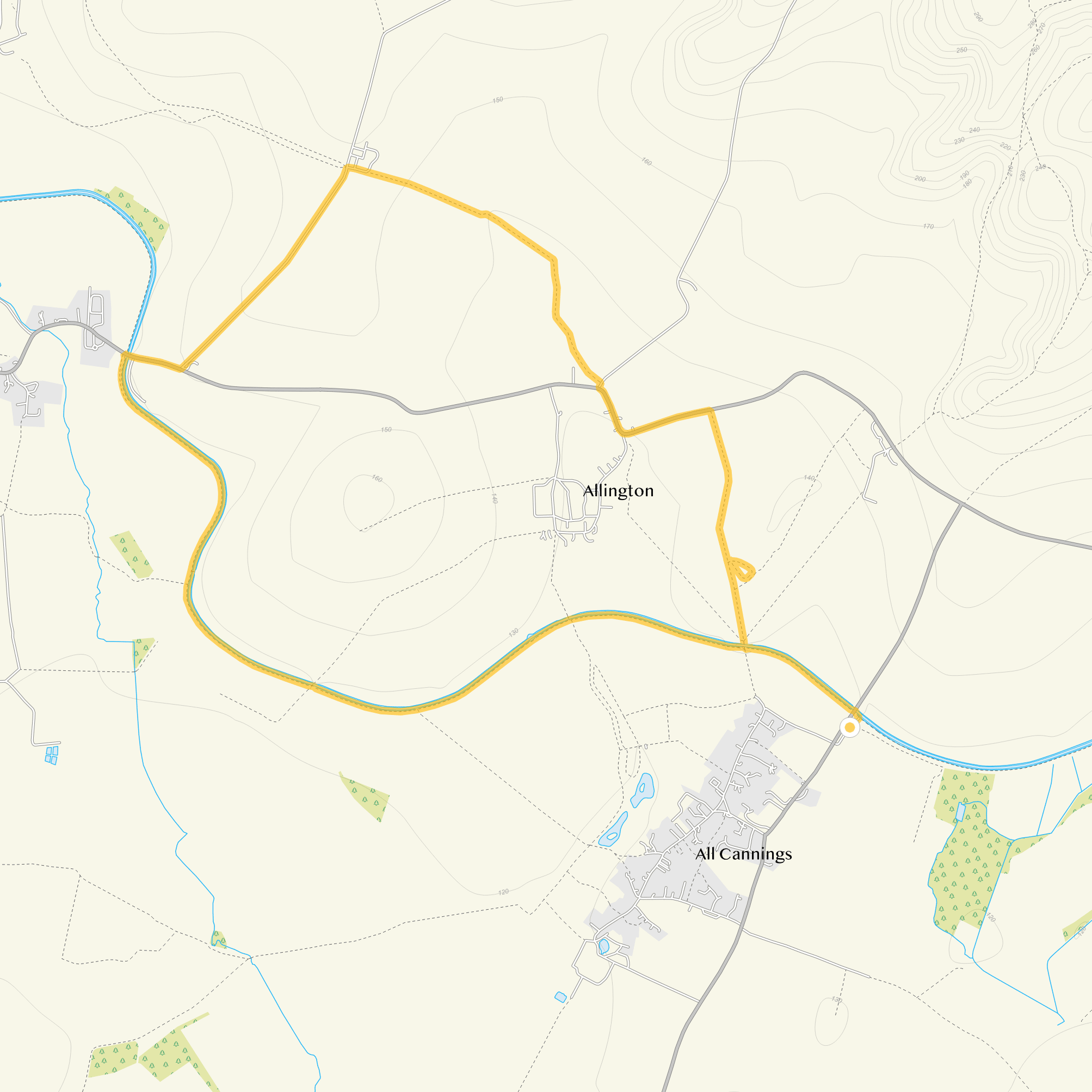 Route map for All Cannings Walk 2, a 4.5 mile circular walk in Wiltshire