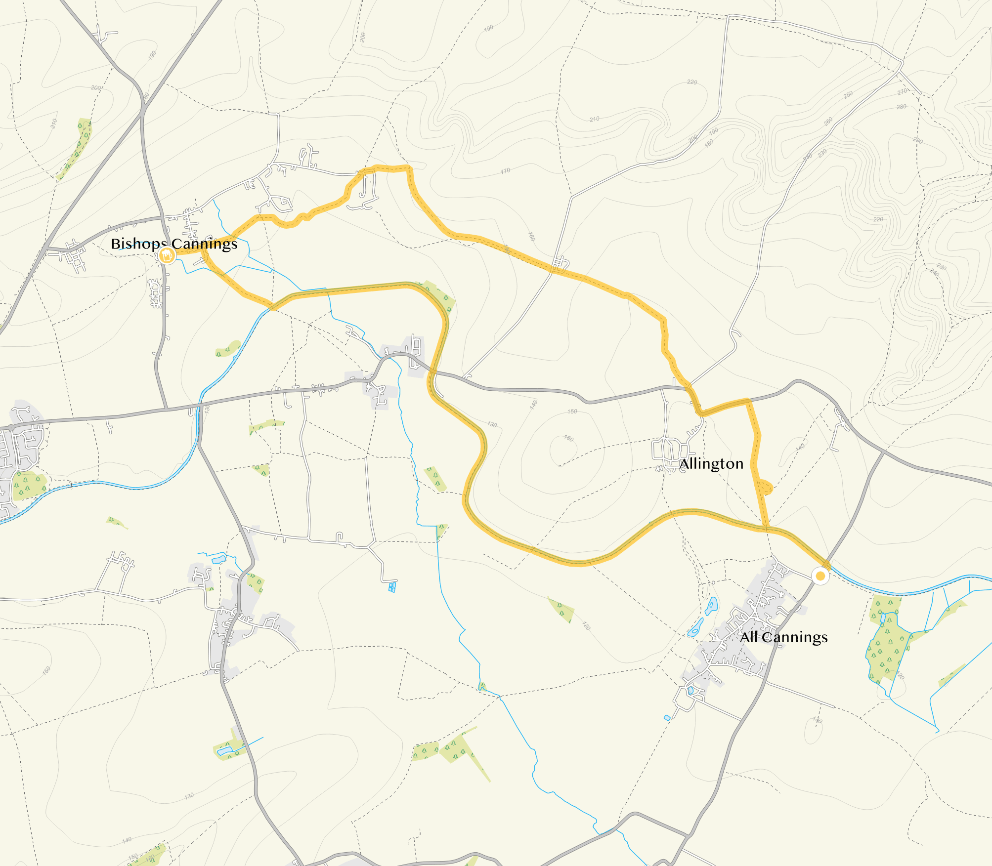 Route map for All Cannings Walk 3, a 7 mile circular walk in Wiltshire