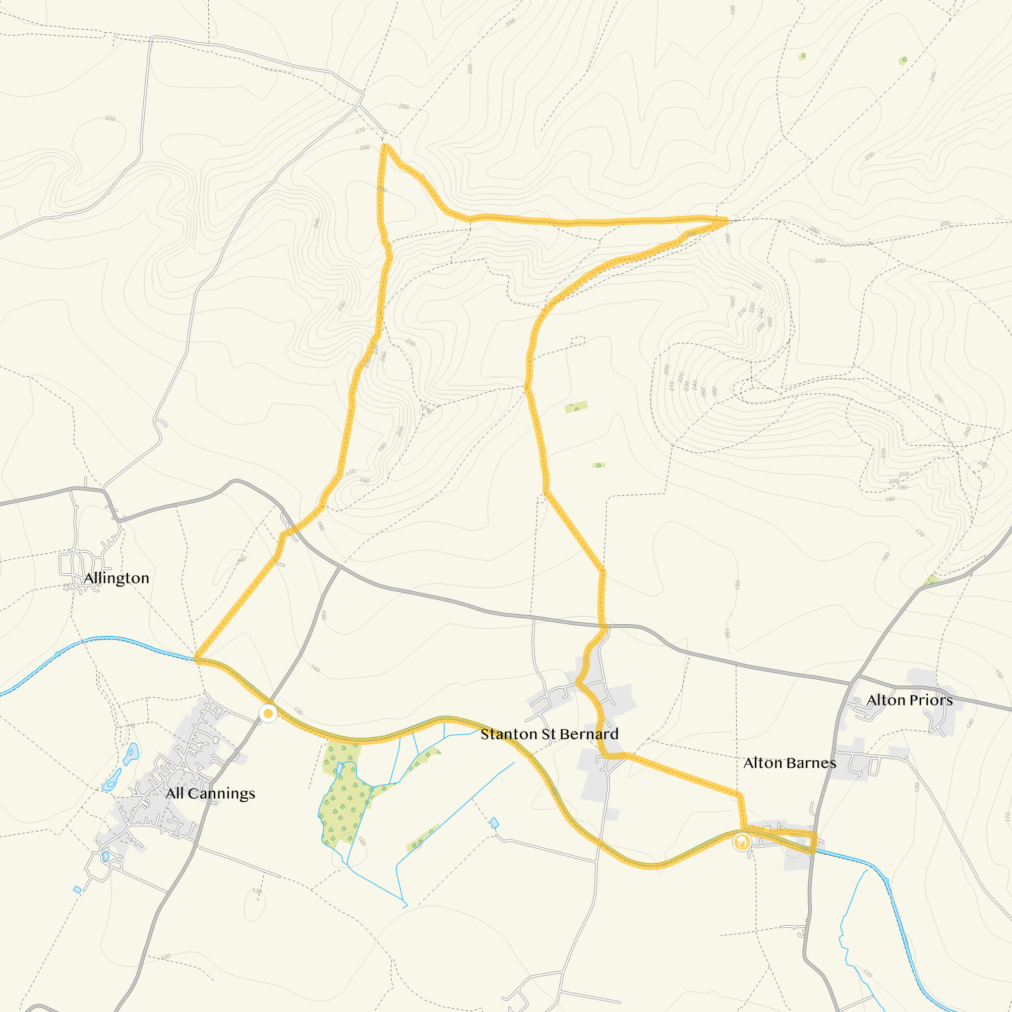 Route map for All Cannings Walk 4, an 8.25 mile circular walk in Wiltshire