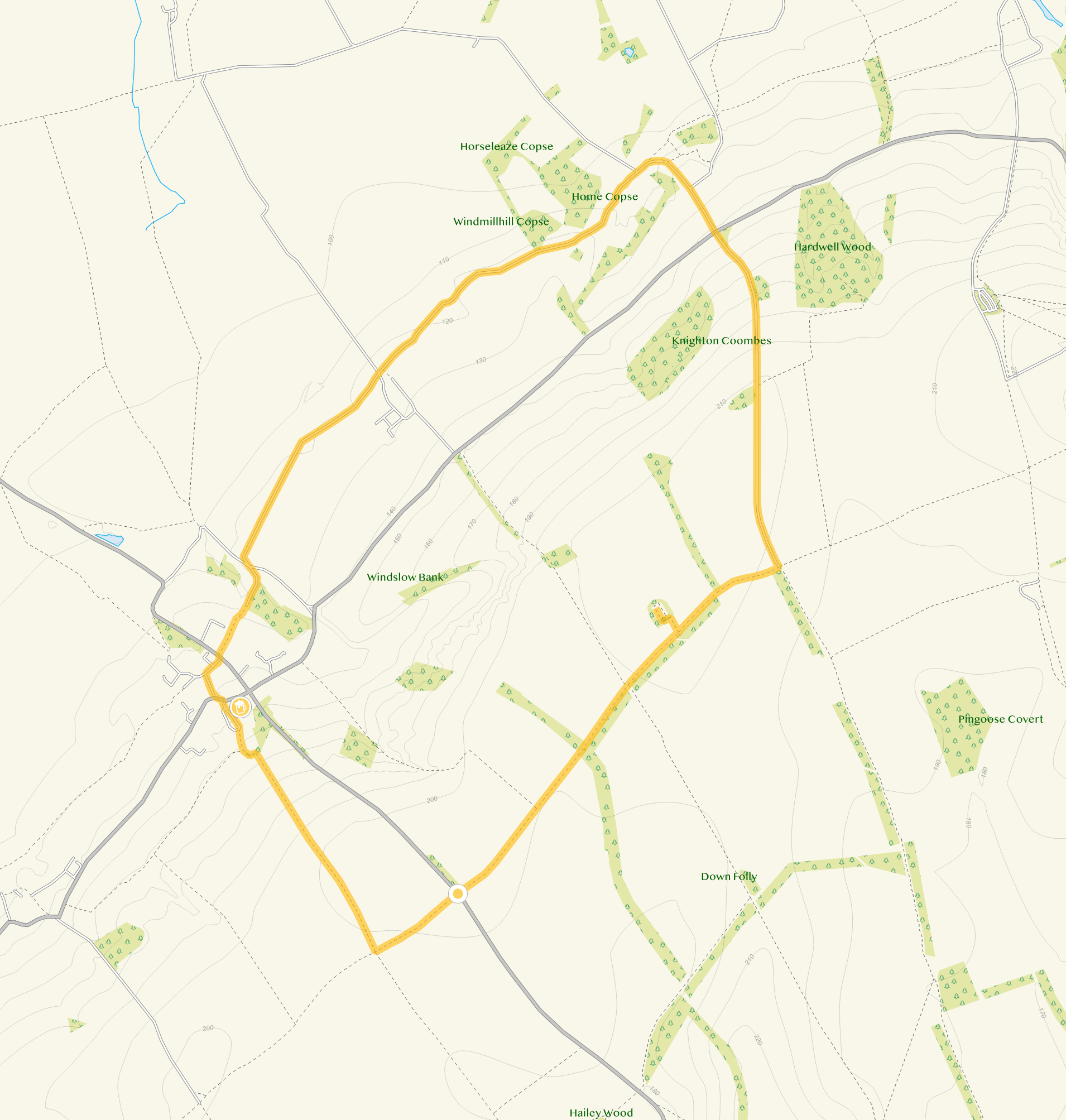 Route map for Ashbury Walk 2, a 5 mile circular walk in Wiltshire