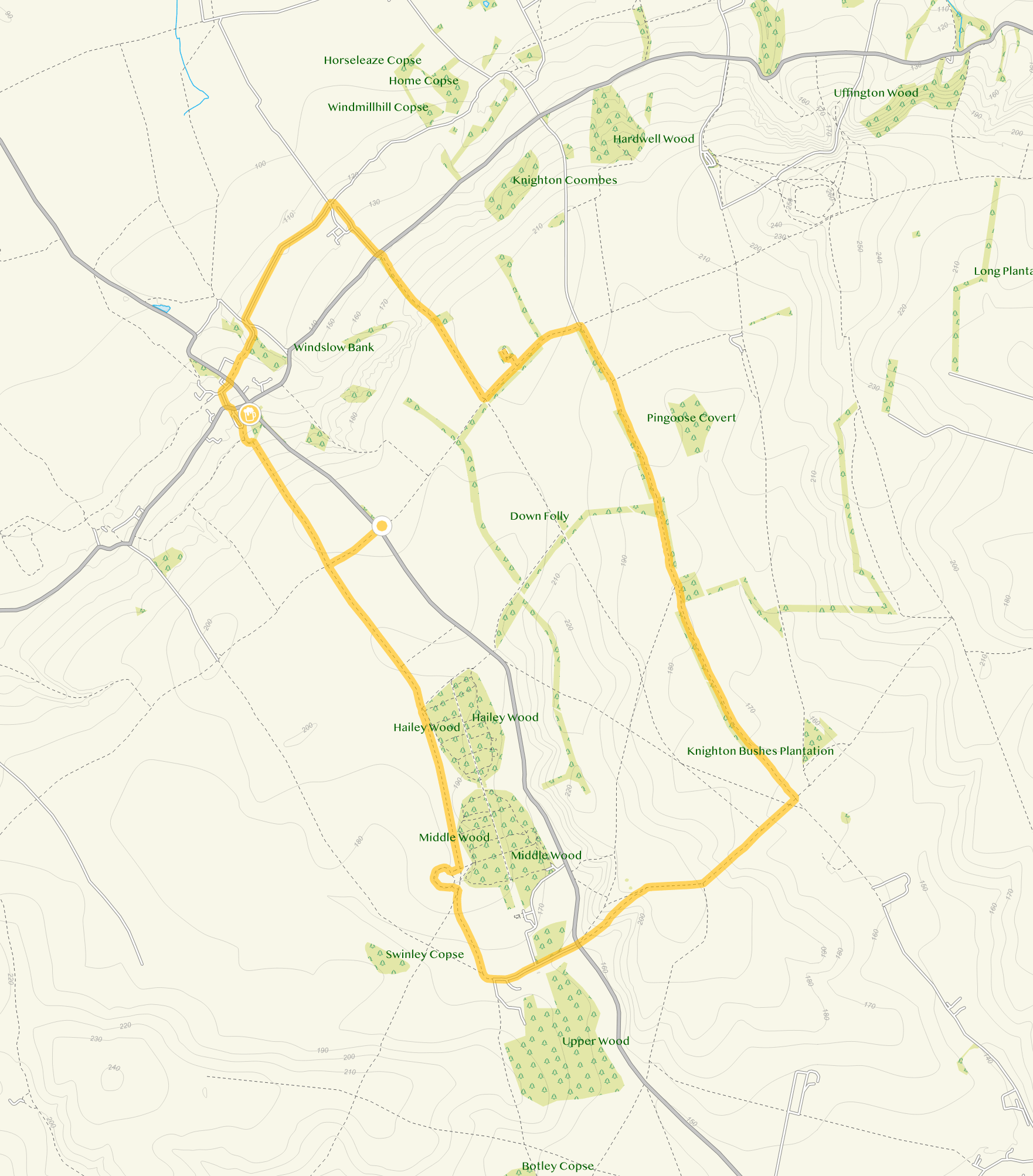 Route map for Ashbury Walk 4, an 8.75 mile circular walk in Wiltshire