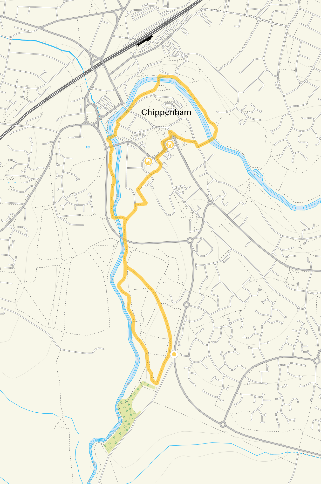 Route map for Medium Route, a 2.5 mile circular walk in Wiltshire