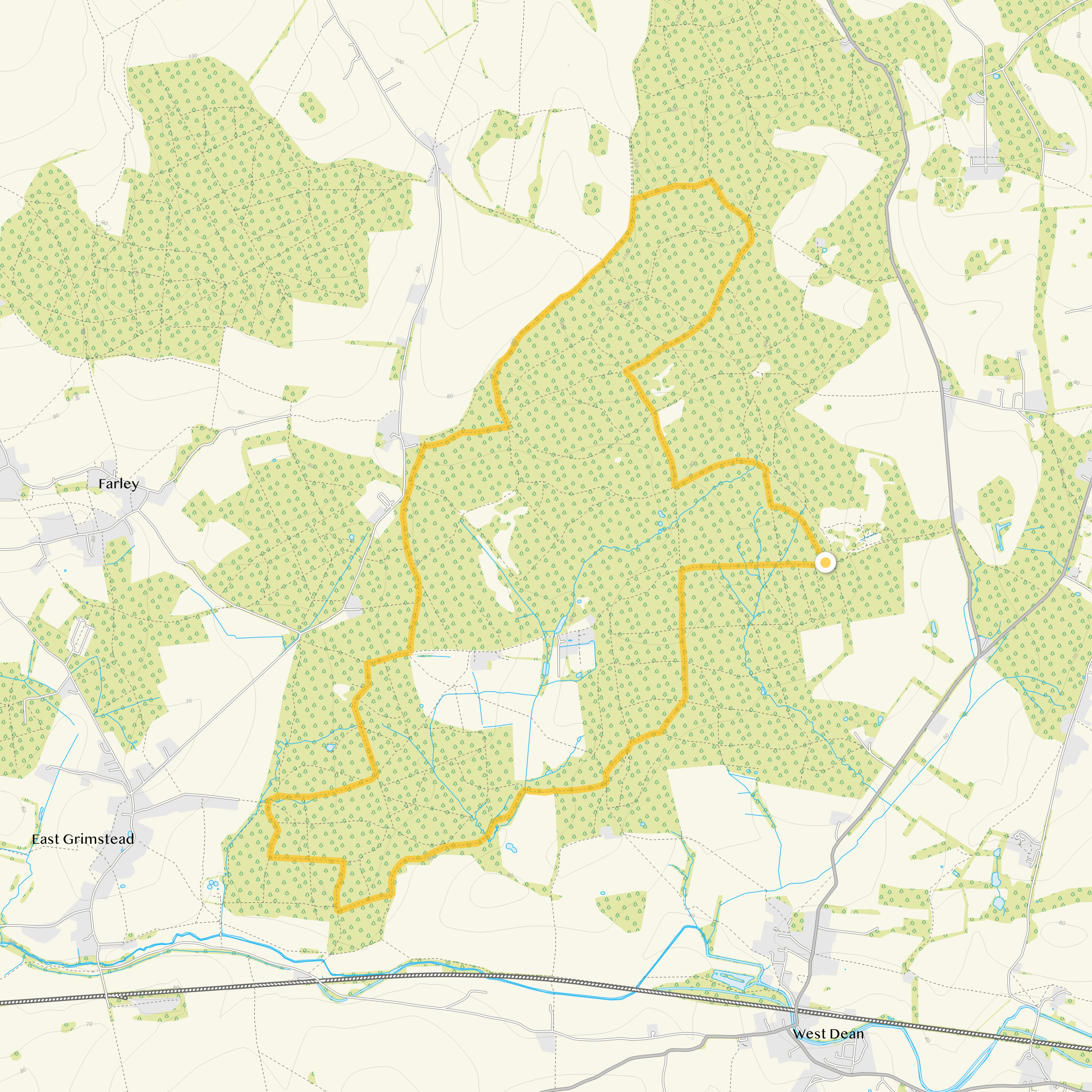 Route map for Bentley Wood Walk 6, a 7 mile circular walk in Wiltshire