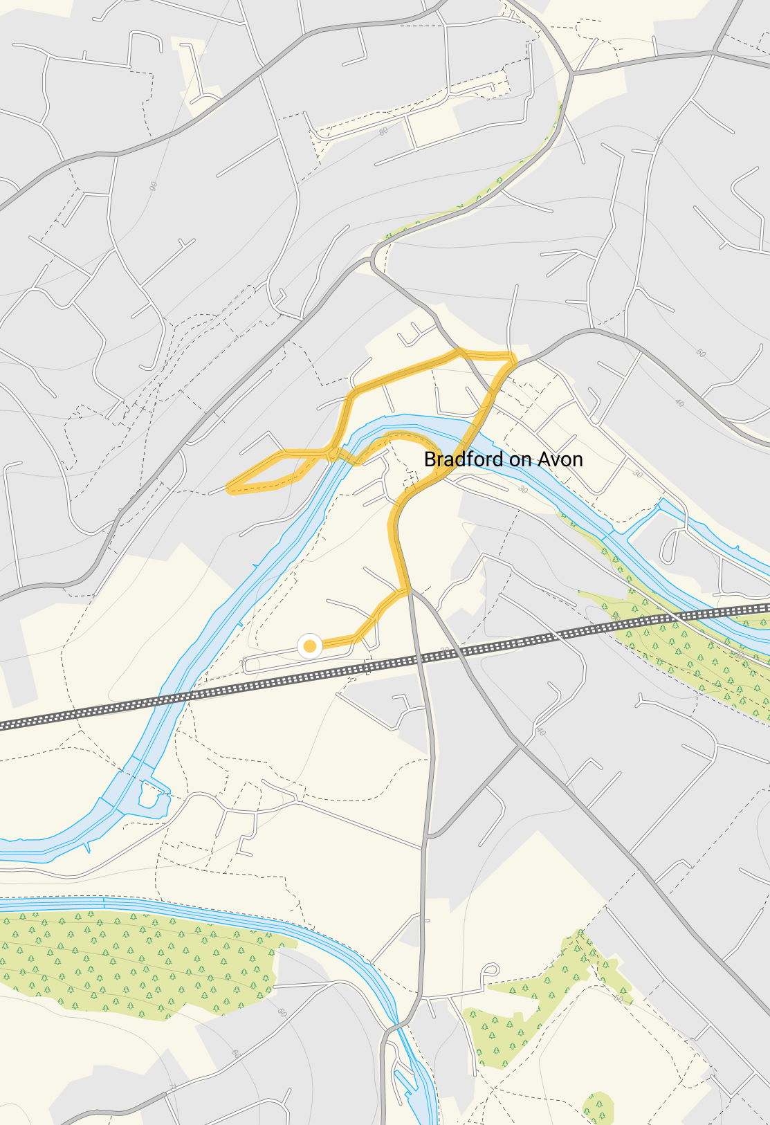 Route map for Bradford on Avon Walk 1, a 0.75 mile circular walk in Wiltshire