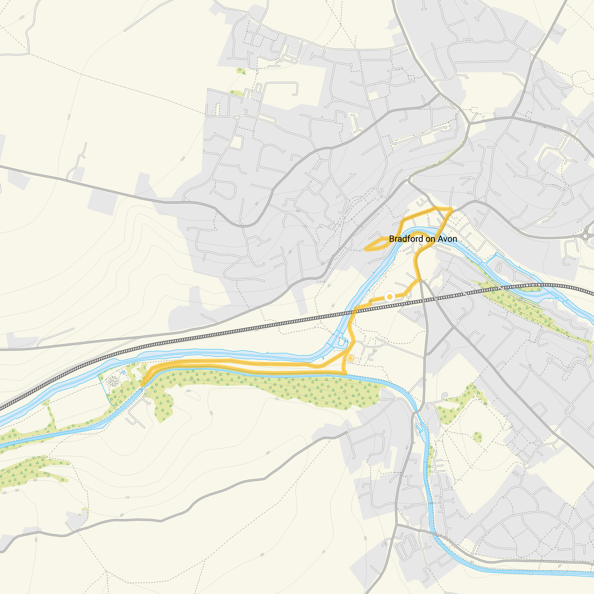 Route map for Bradford on Avon Walk 2, a 2.25 mile circular walk in Wiltshire
