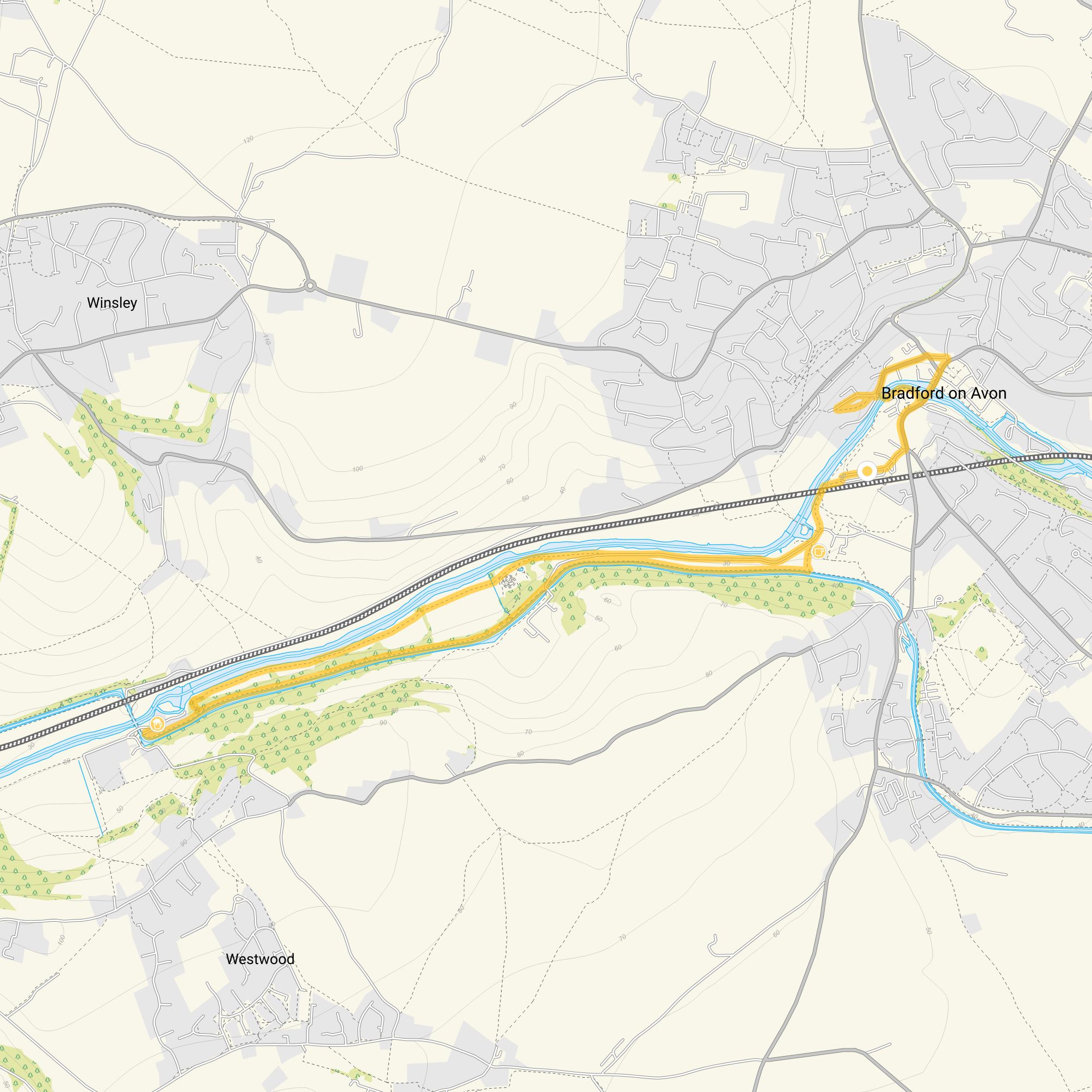 Route map for Bradford on Avon Walk 3, a 3.75 mile circular walk in Wiltshire
