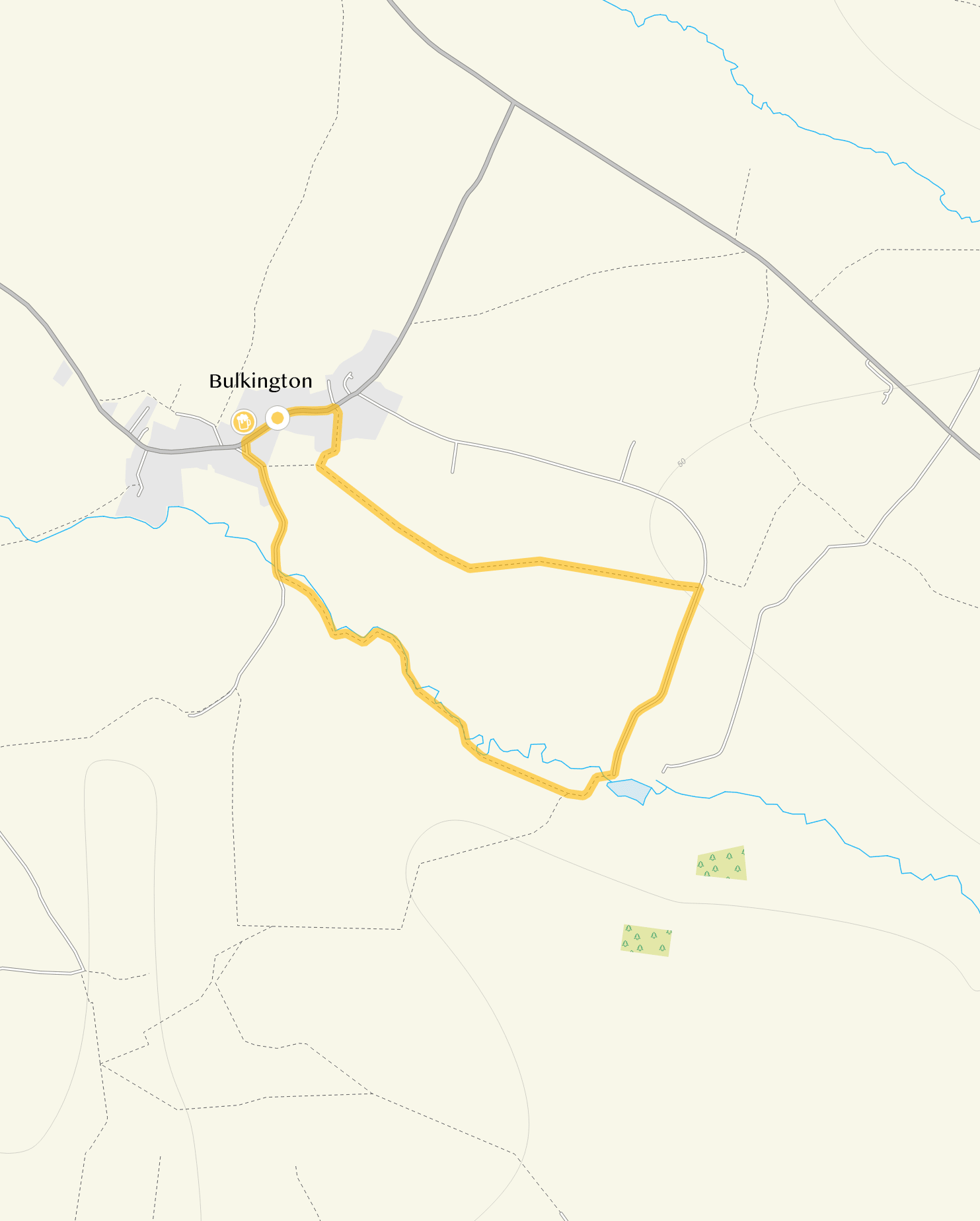 Route map for Bulkington Walk, a 2 mile circular walk in Wiltshire