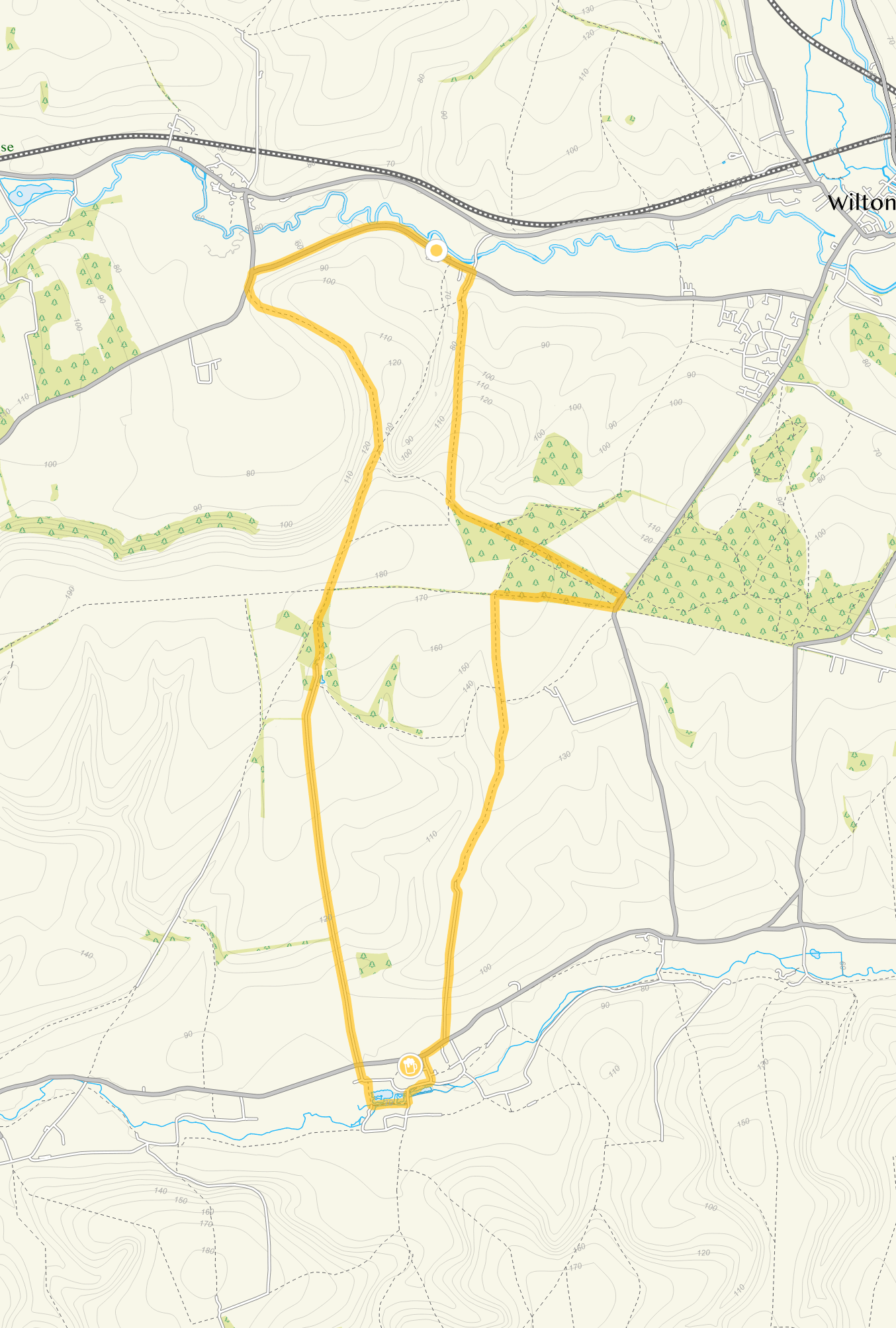 Route map for Burcombe Punch Bowl Walk 3, a 9.25 mile circular walk in Wiltshire