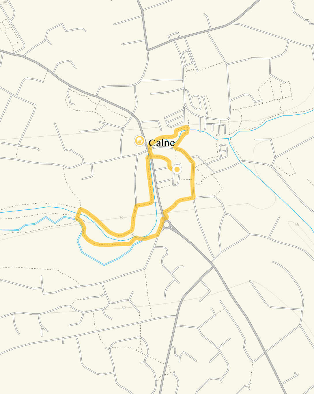 Route map for Calne Walk 1, a 0.75 mile circular walk in Wiltshire