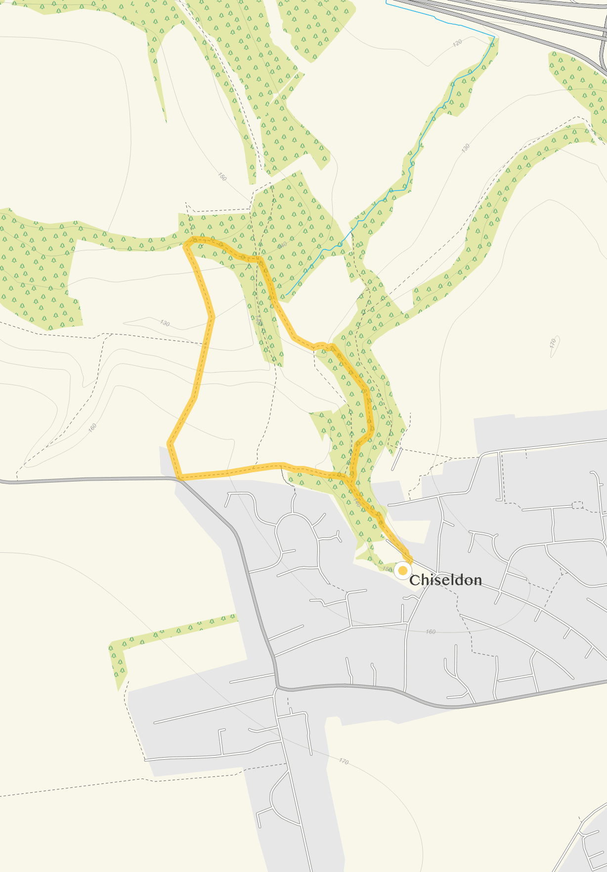Route map for Chiseldon Walk 2, a 1.25 mile circular walk in Wiltshire