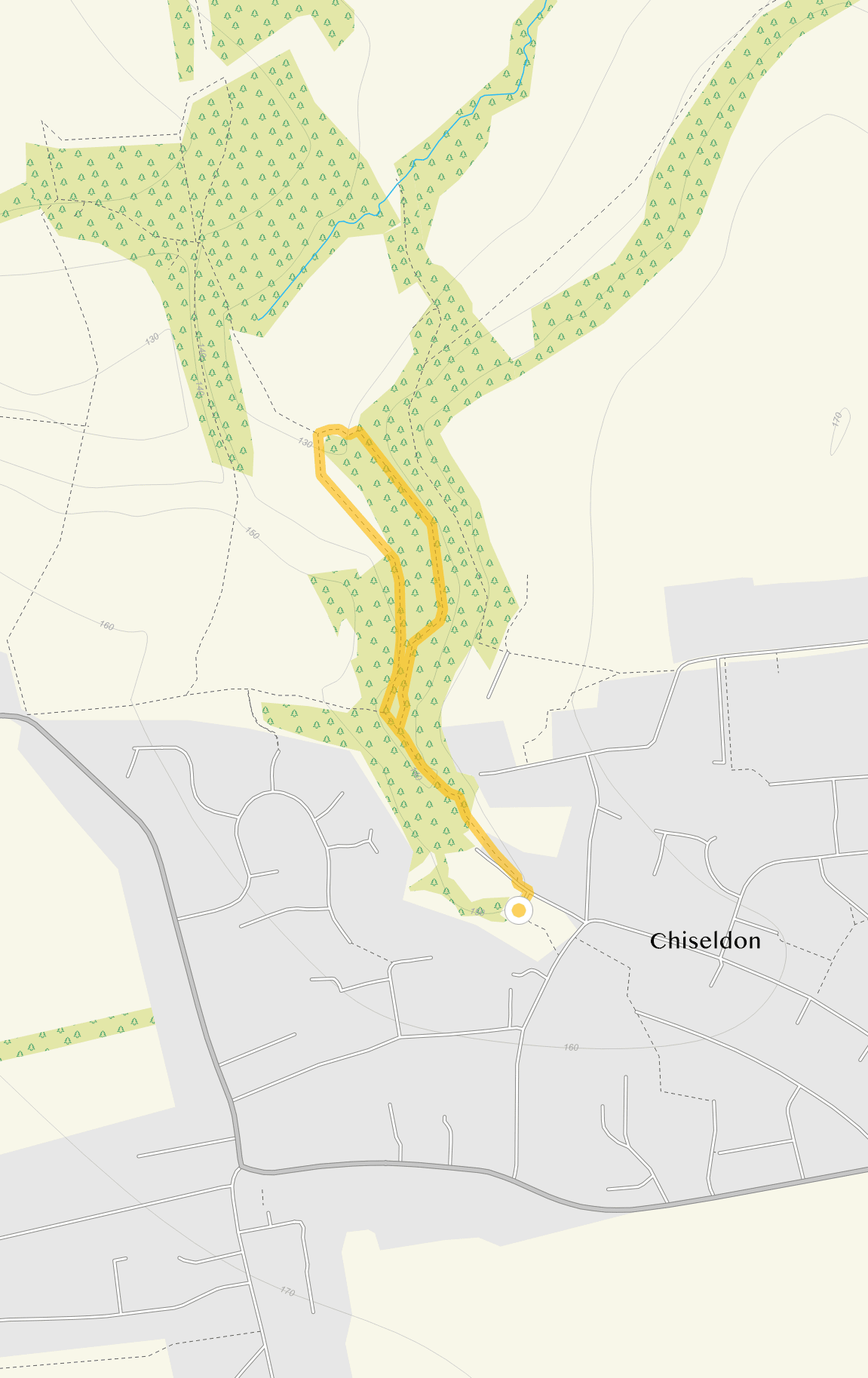 Route map for Chiseldon Walk 1, a 0.75 mile circular walk in Wiltshire