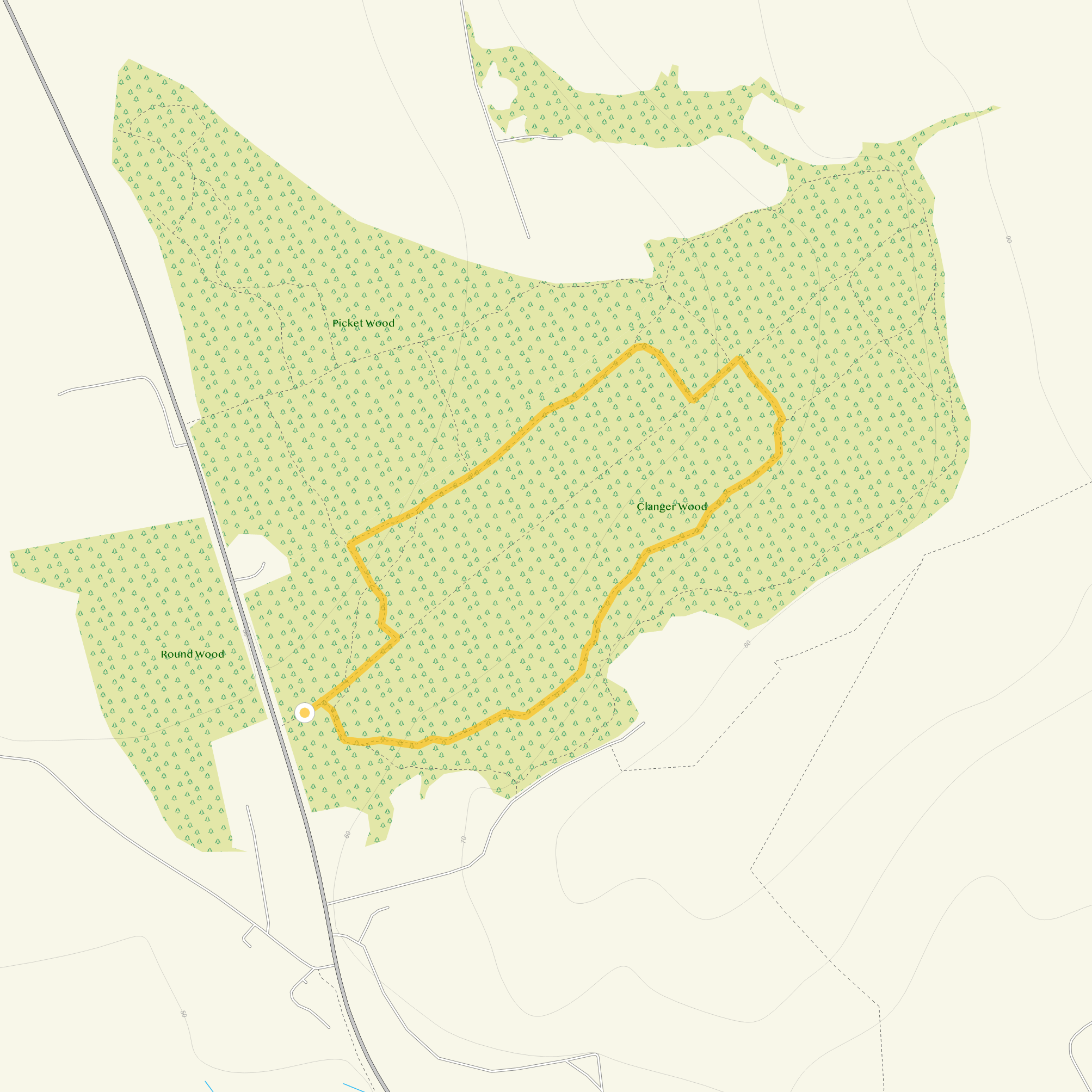 Route map for Clanger Wood Walk, a 1.25 mile circular walk in Wiltshire