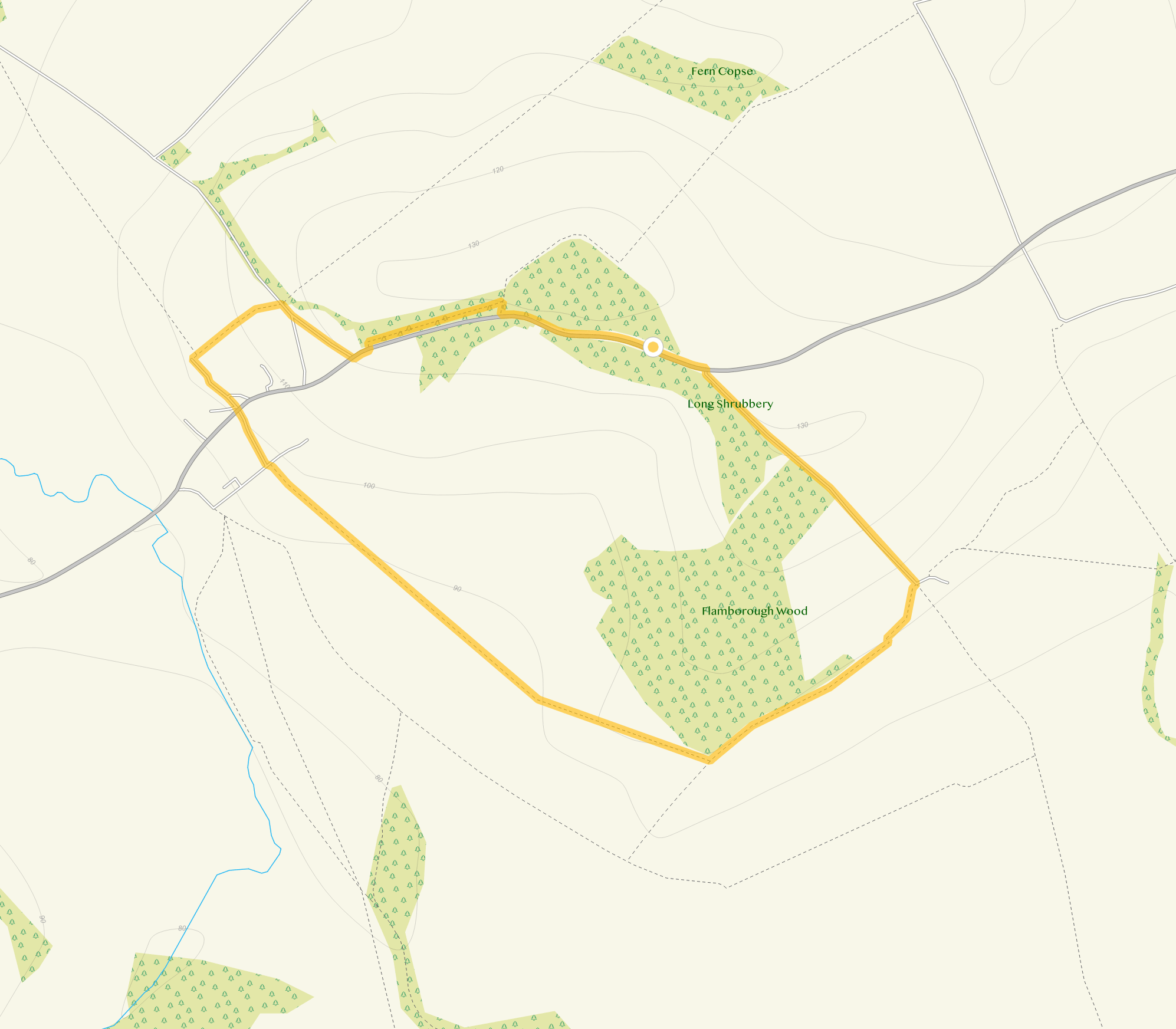 Route map for Short Route, a 2.5 mile circular walk in Wiltshire