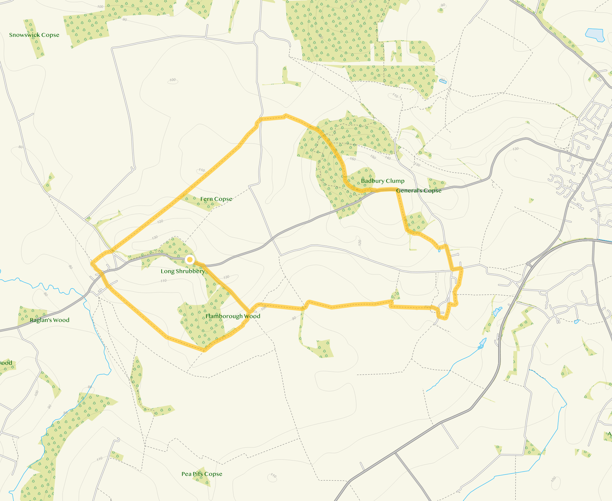 Route map for Long Route, a 7 mile circular walk in Wiltshire