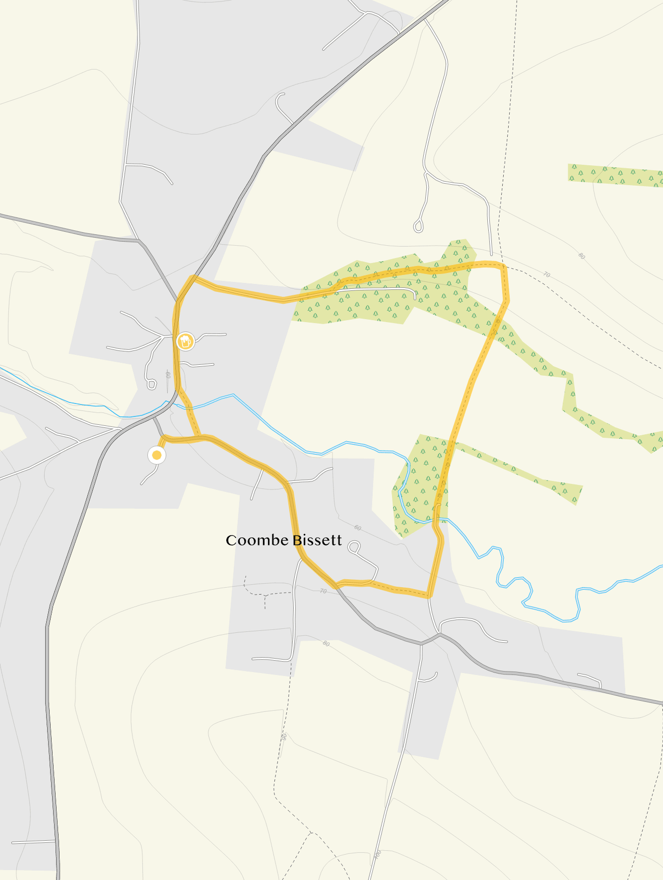 Route map for Coombe Bissett Walk 1, a 2.5 mile circular walk in Wiltshire