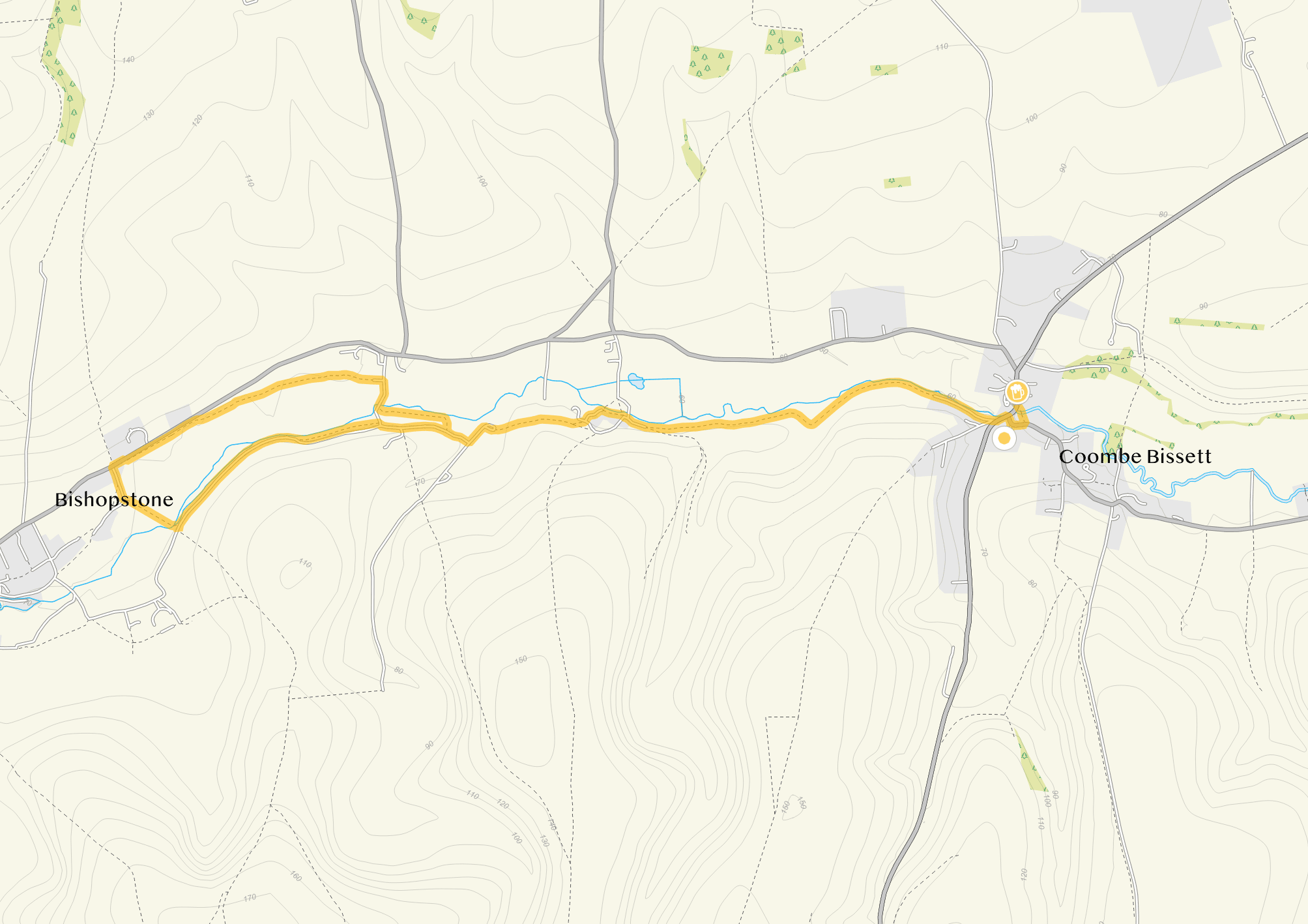 Route map for Coombe Bissett Walk 2, a 5.25 mile circular walk in Wiltshire
