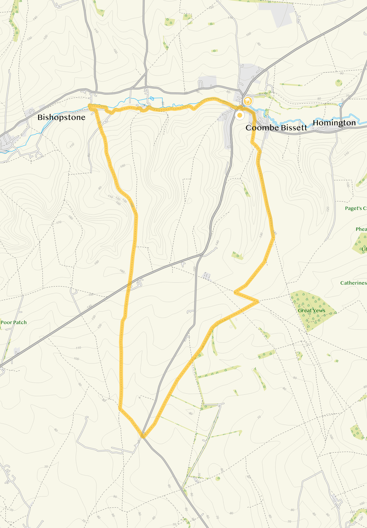 Route map for Coombe Bissett Walk 5, a 9.5 mile circular walk in Wiltshire