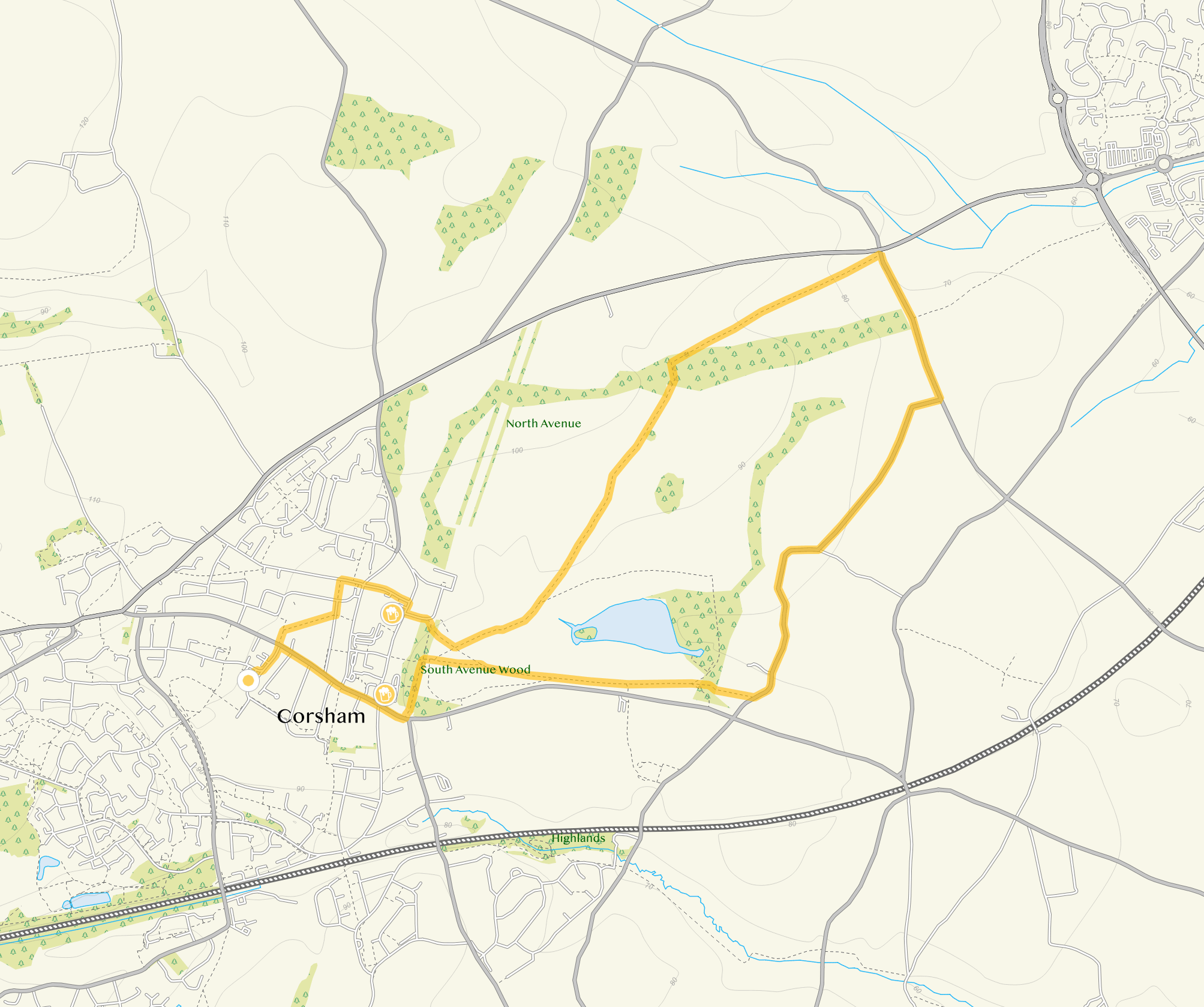 Route map for Corsham Walk 2, a 4.5 mile circular walk in Wiltshire