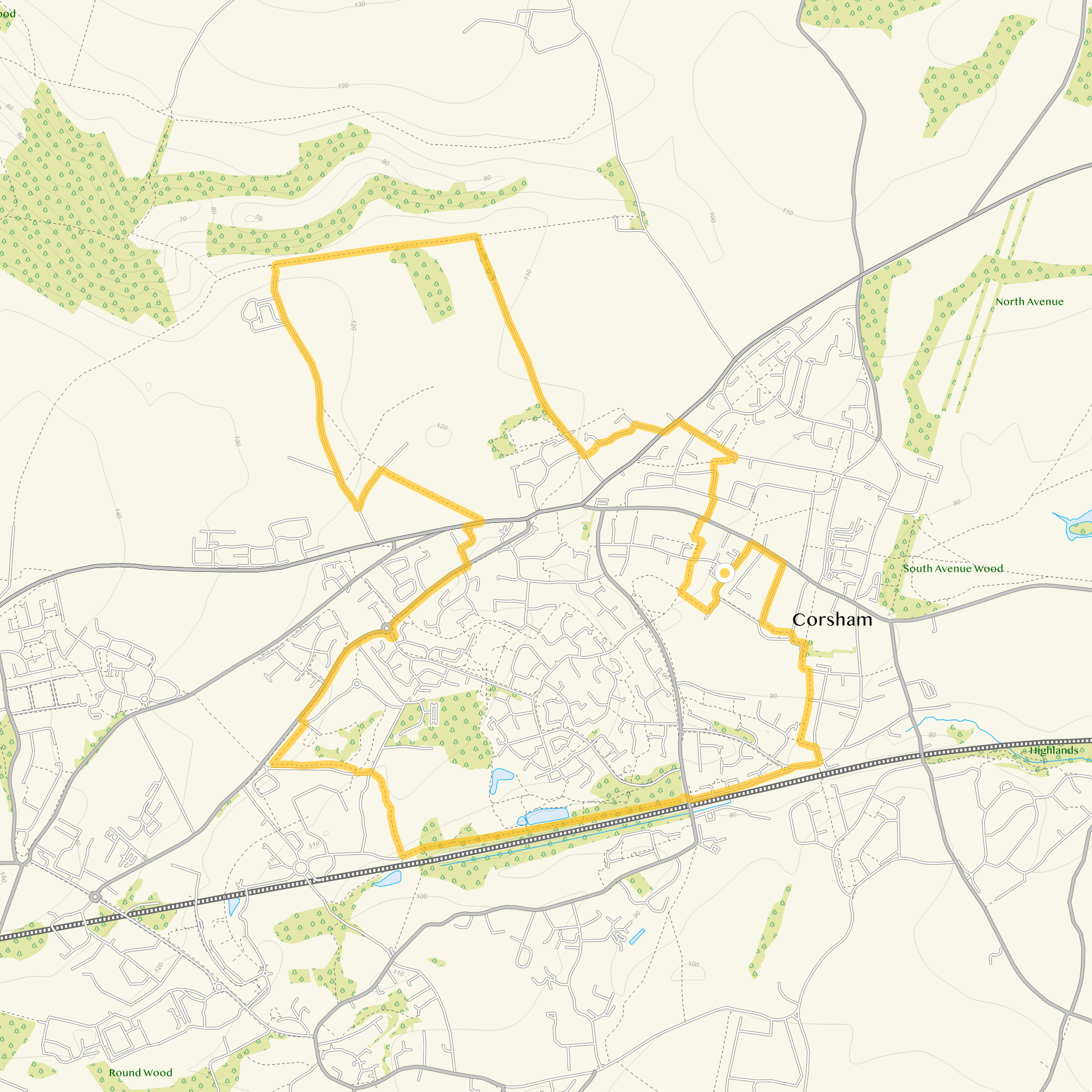 Route map for Corsham Walk 3, a 5.5 mile circular walk in Wiltshire
