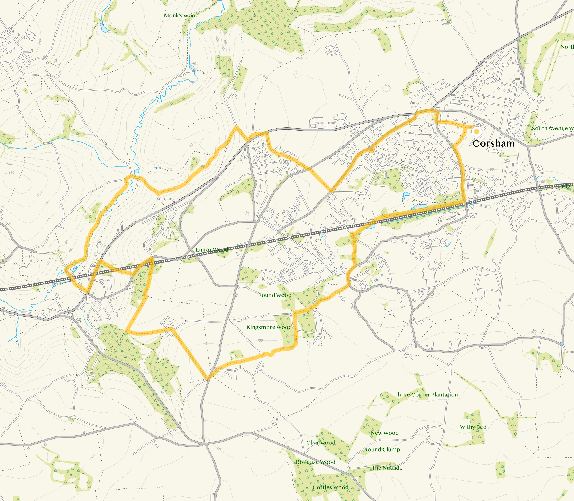 Route map for Corsham Walk 4, a 9 mile circular walk in Wiltshire