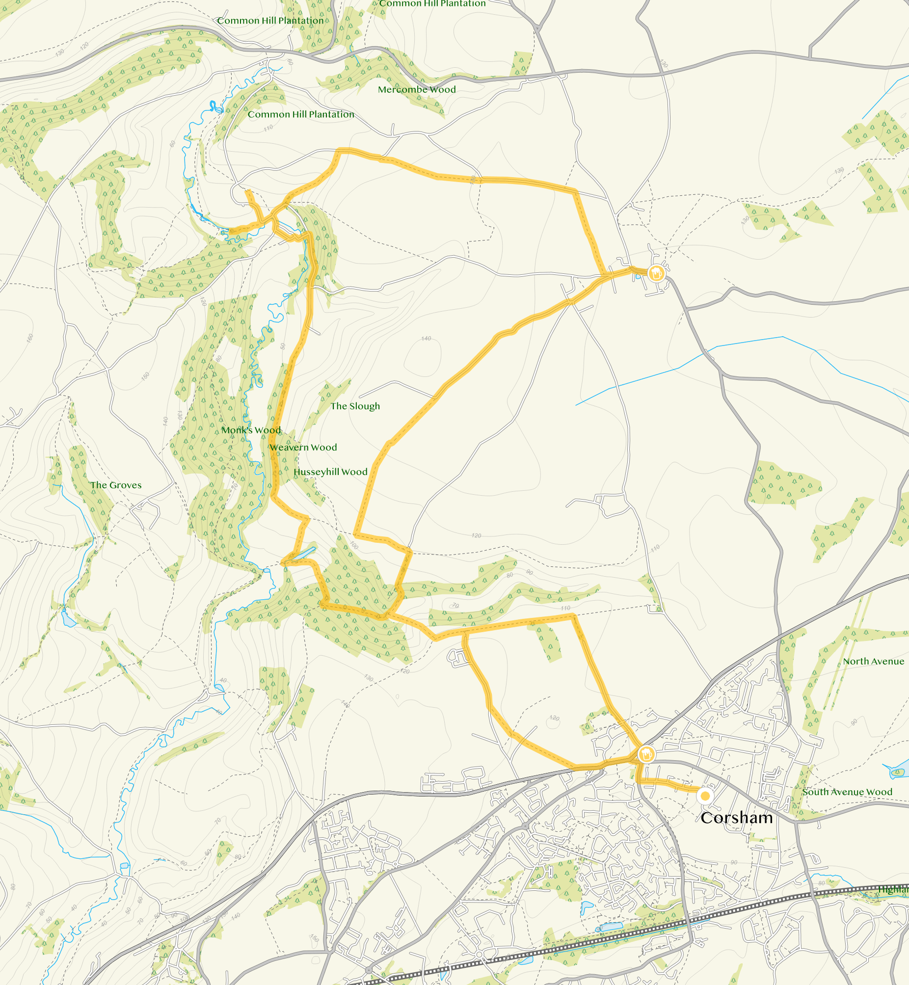 Route map for Corsham Walk 6, a 10.25 mile circular walk in Wiltshire