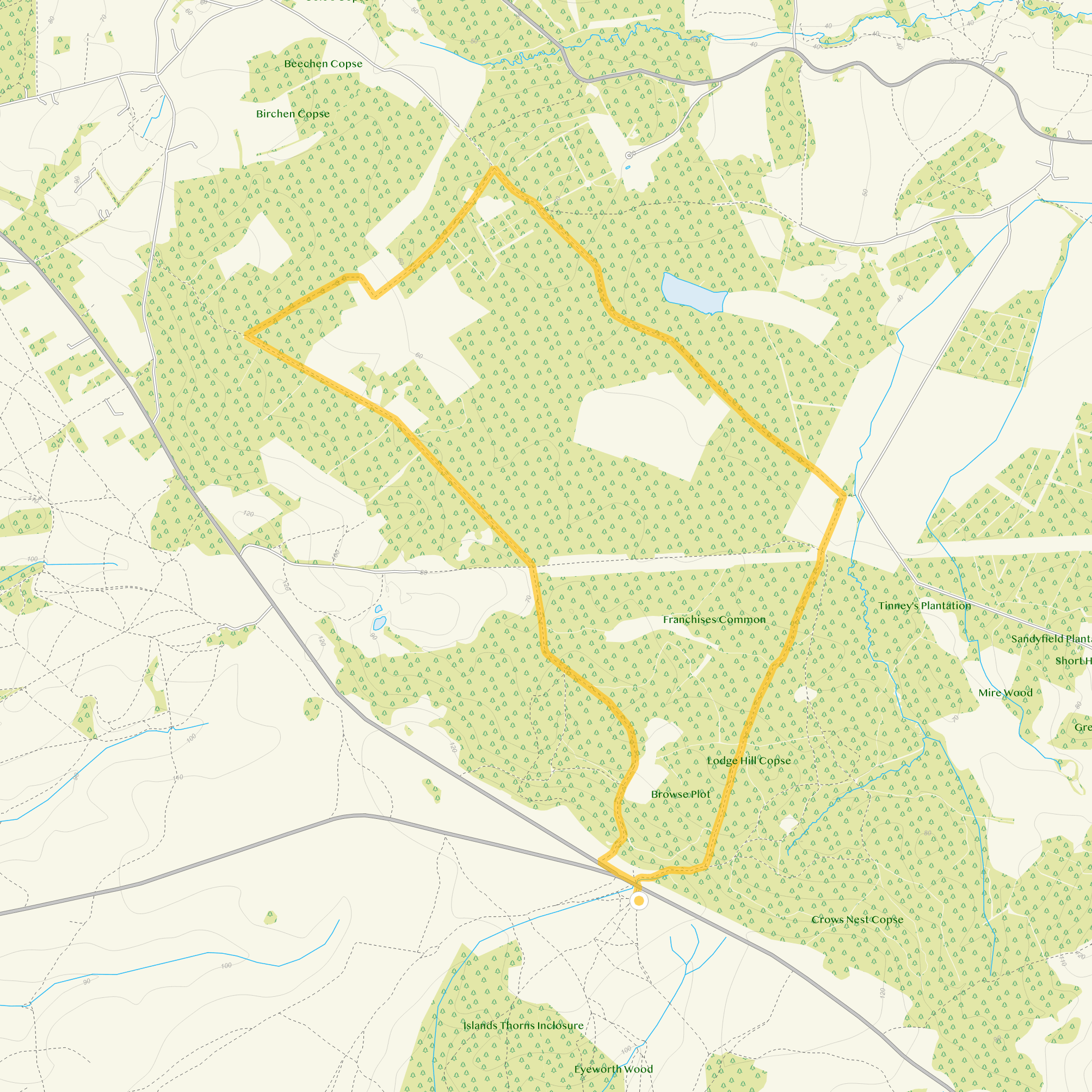 Route map for Fritham Walk, a 5 mile circular walk in Wiltshire