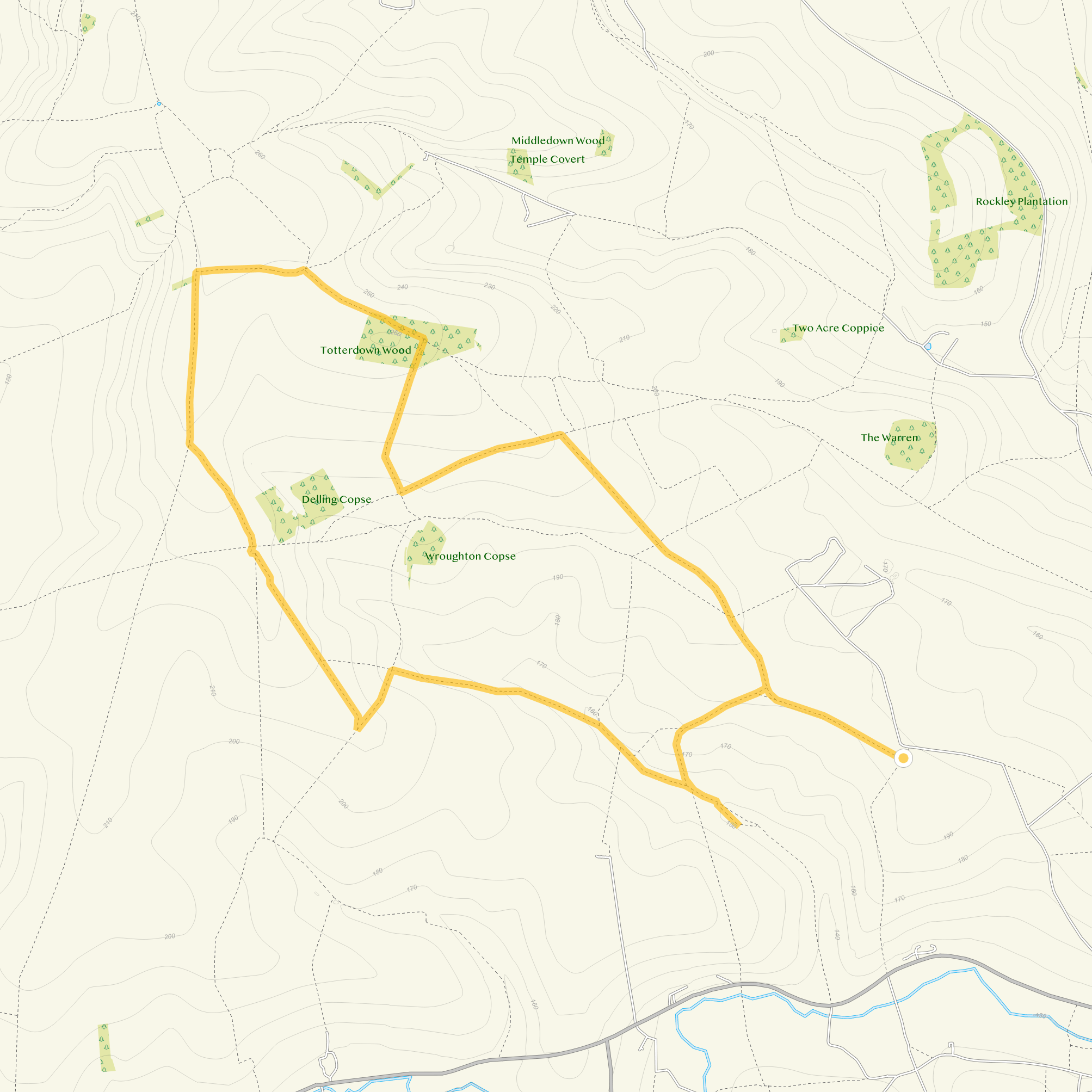 Route map for Long Route, a 7 mile circular walk in Wiltshire