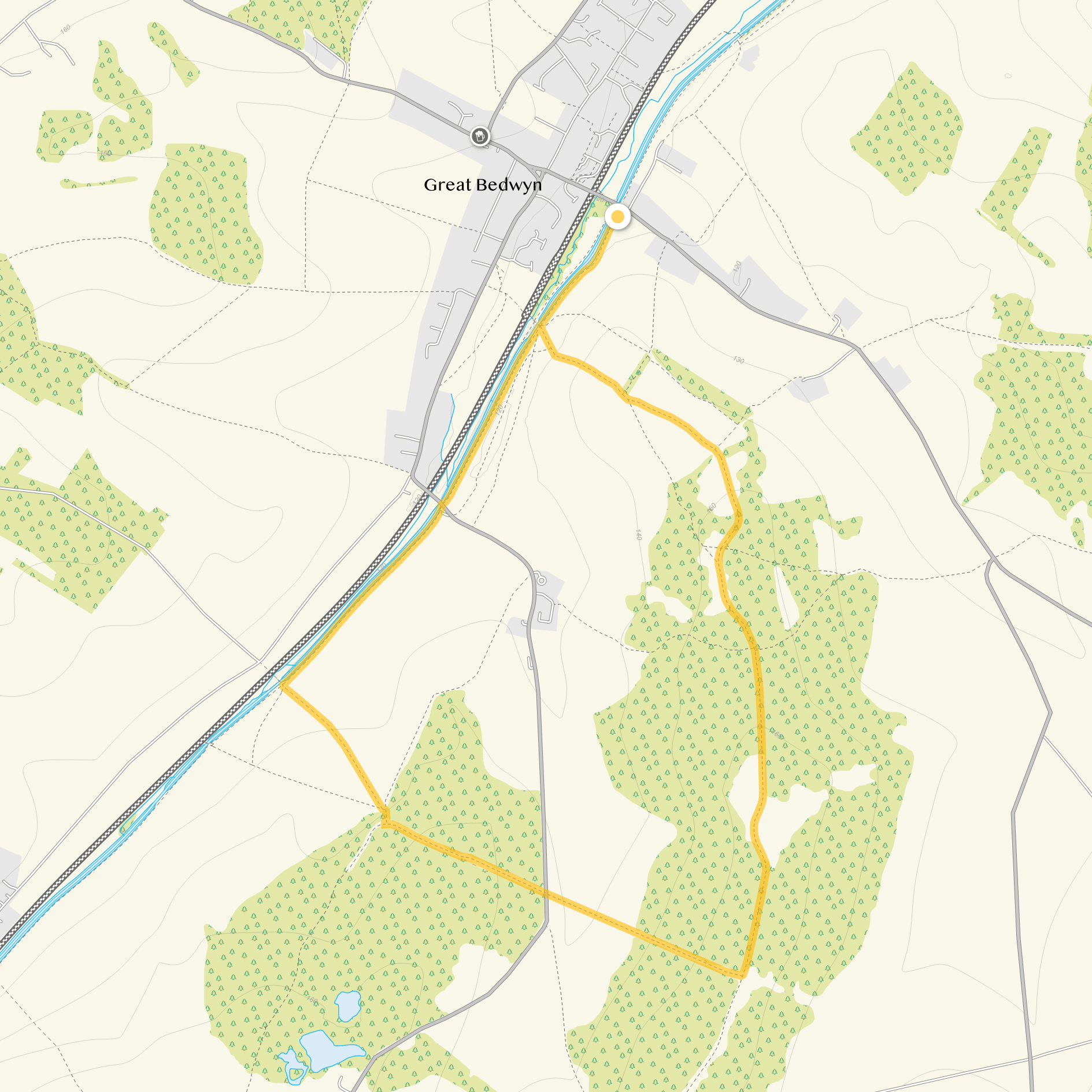 Route map for Great Bedwyn Walk 1, a 3 mile circular walk in Wiltshire