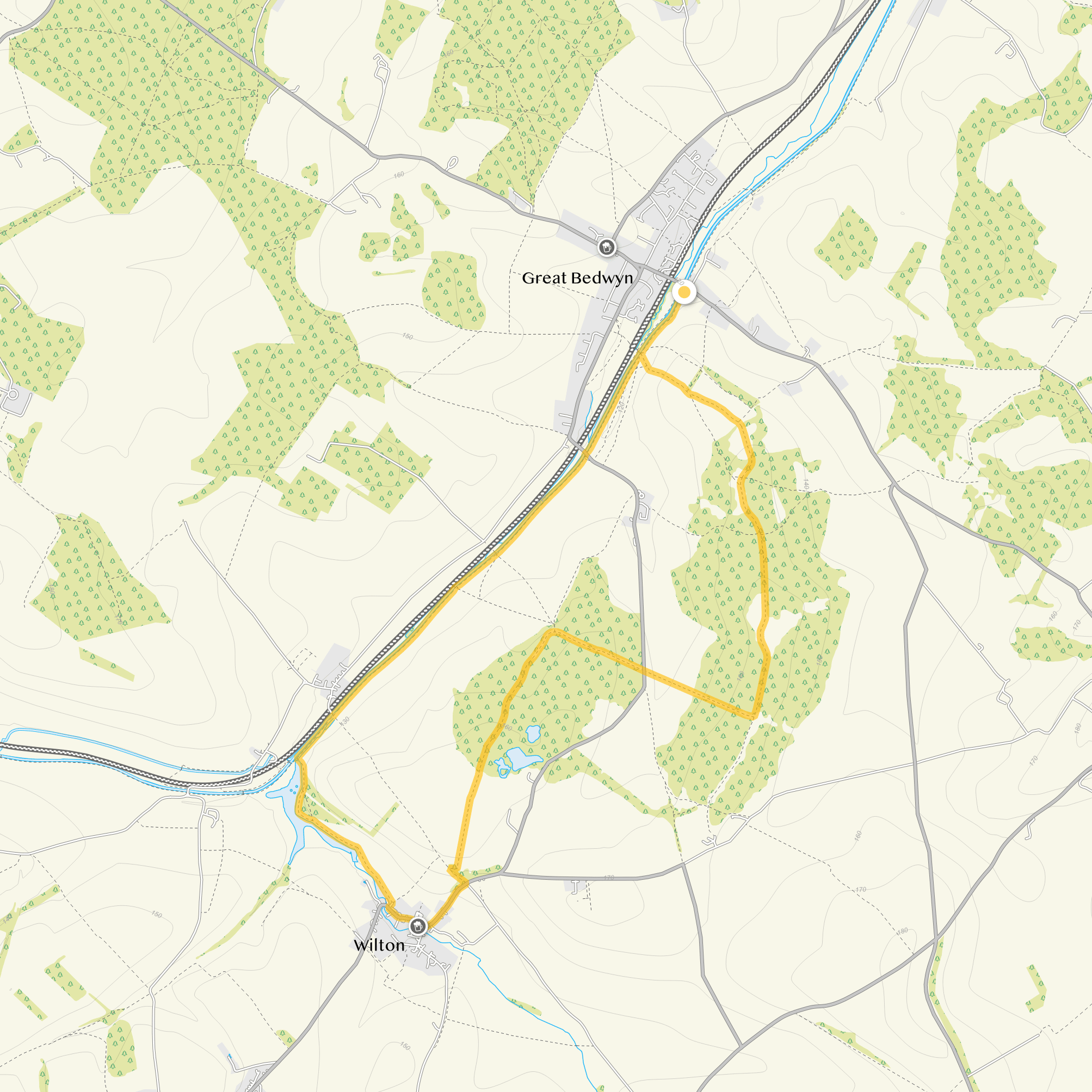 Route map for Great Bedwyn Walk 2, a 5.25 mile circular walk in Wiltshire