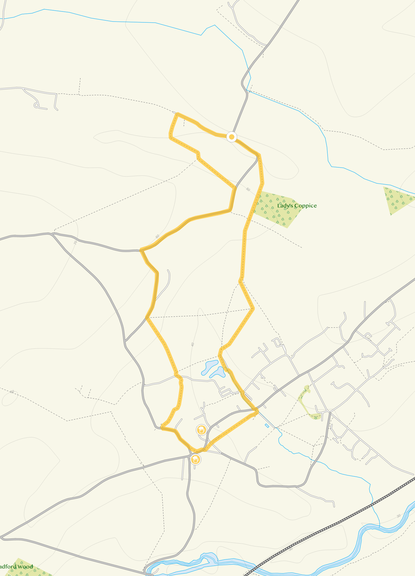 Route map for Great Chalfield Walk, a 3 mile circular walk in Wiltshire