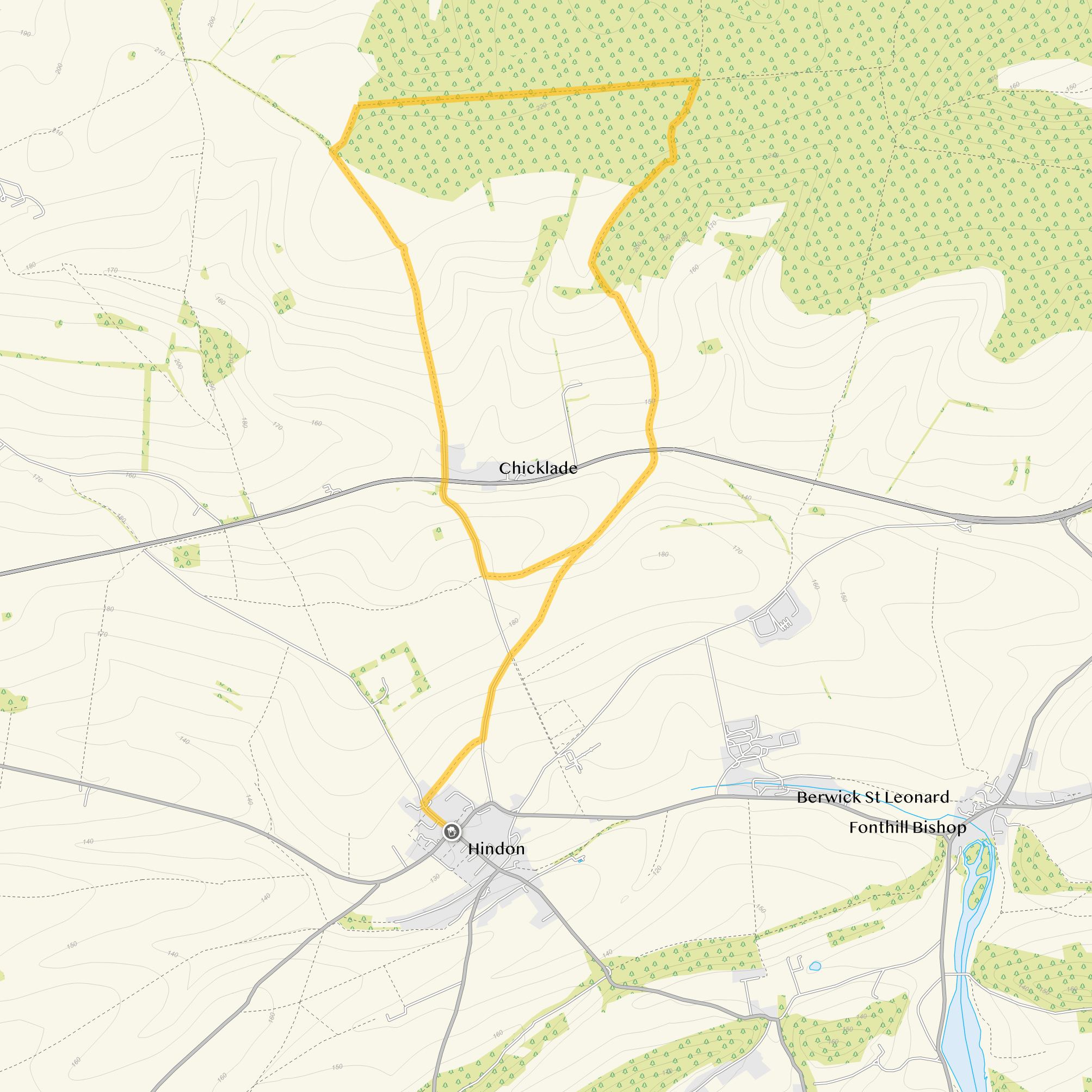 Route map for Hindon Walk, a 6.5 mile circular walk in Wiltshire