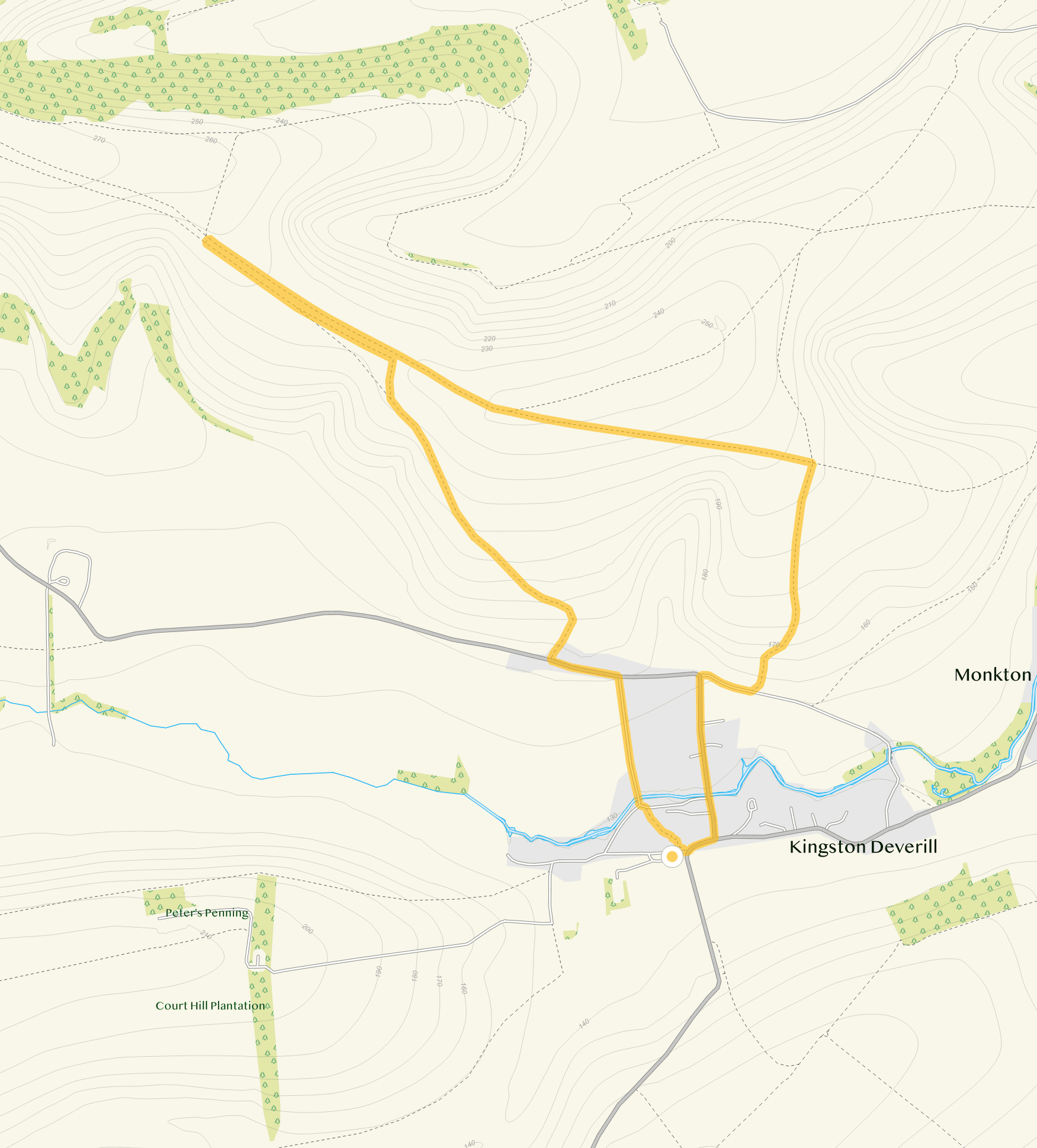 Route map for Kingston Deverill Walk 1, a 3.25 mile circular walk in Wiltshire