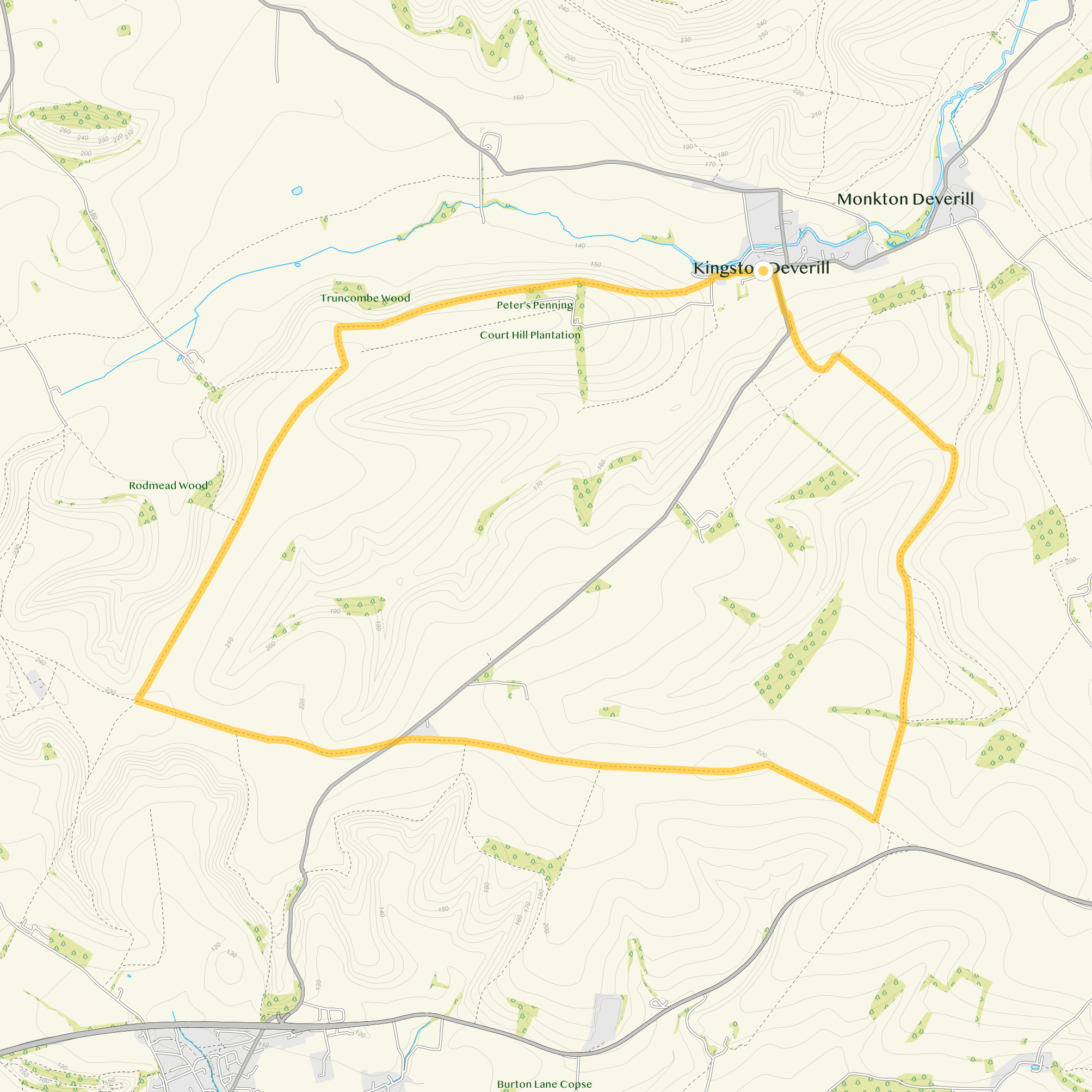 Route map for Kingston Deverill Walk 2, an 8 mile circular walk in Wiltshire