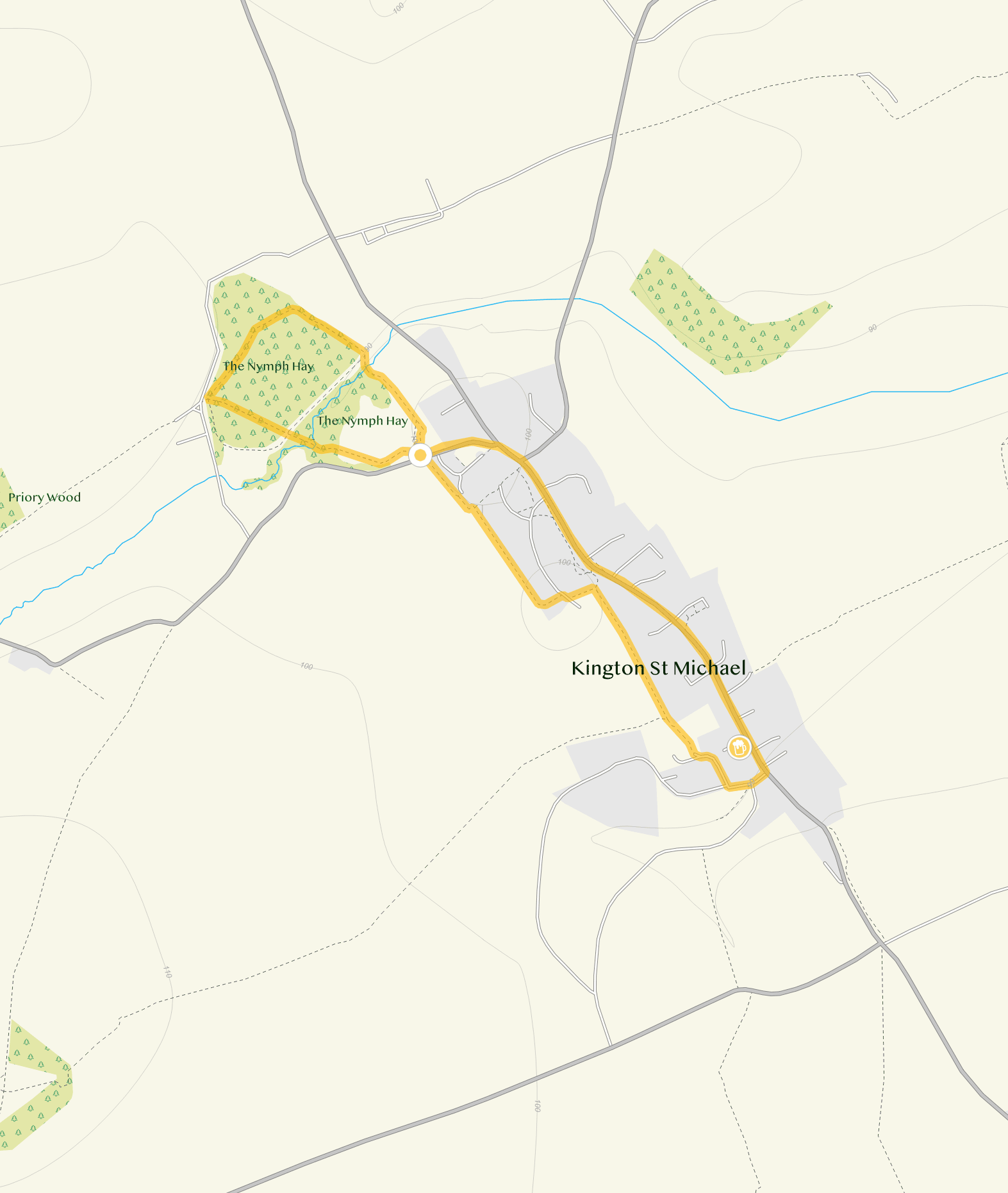 Route map for Kington St Michael Walk, a 1.5 mile circular walk in Wiltshire