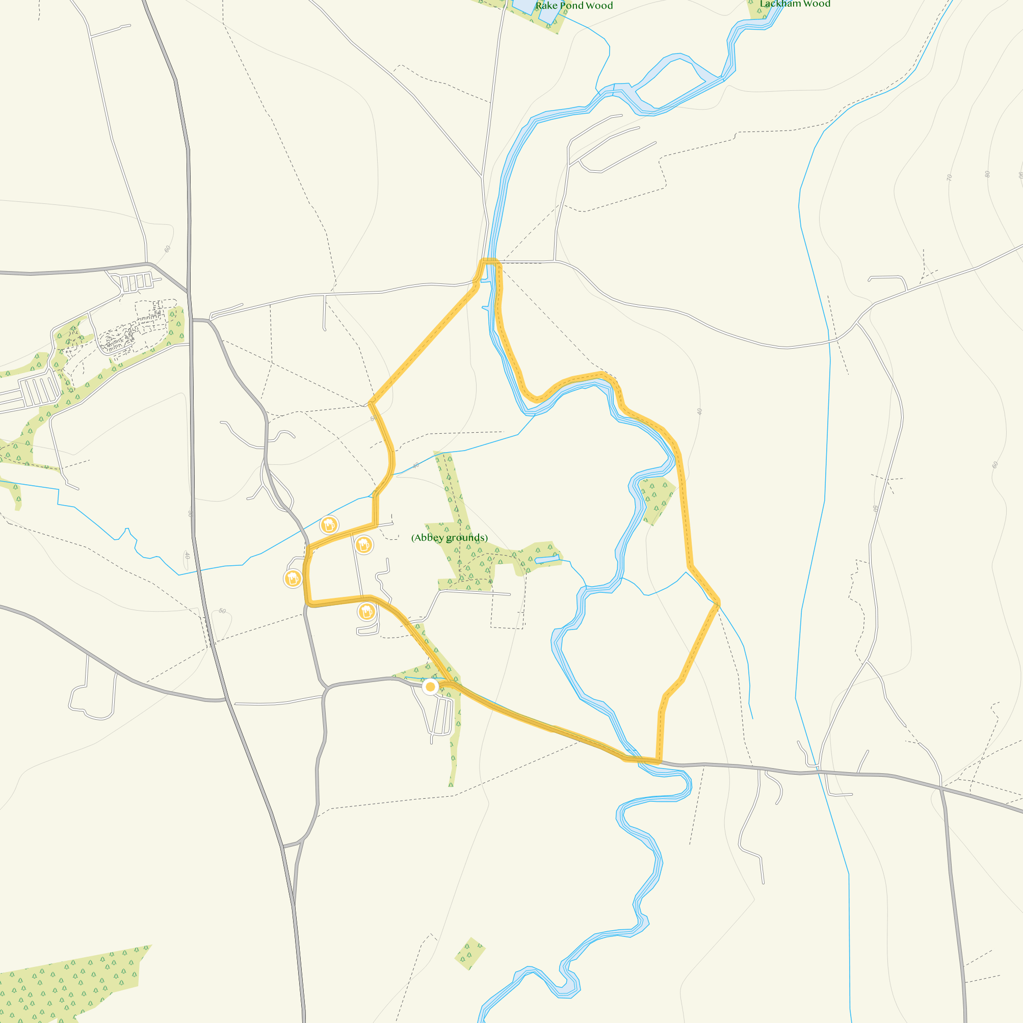Route map for Short Route, a 2 mile circular walk in Wiltshire