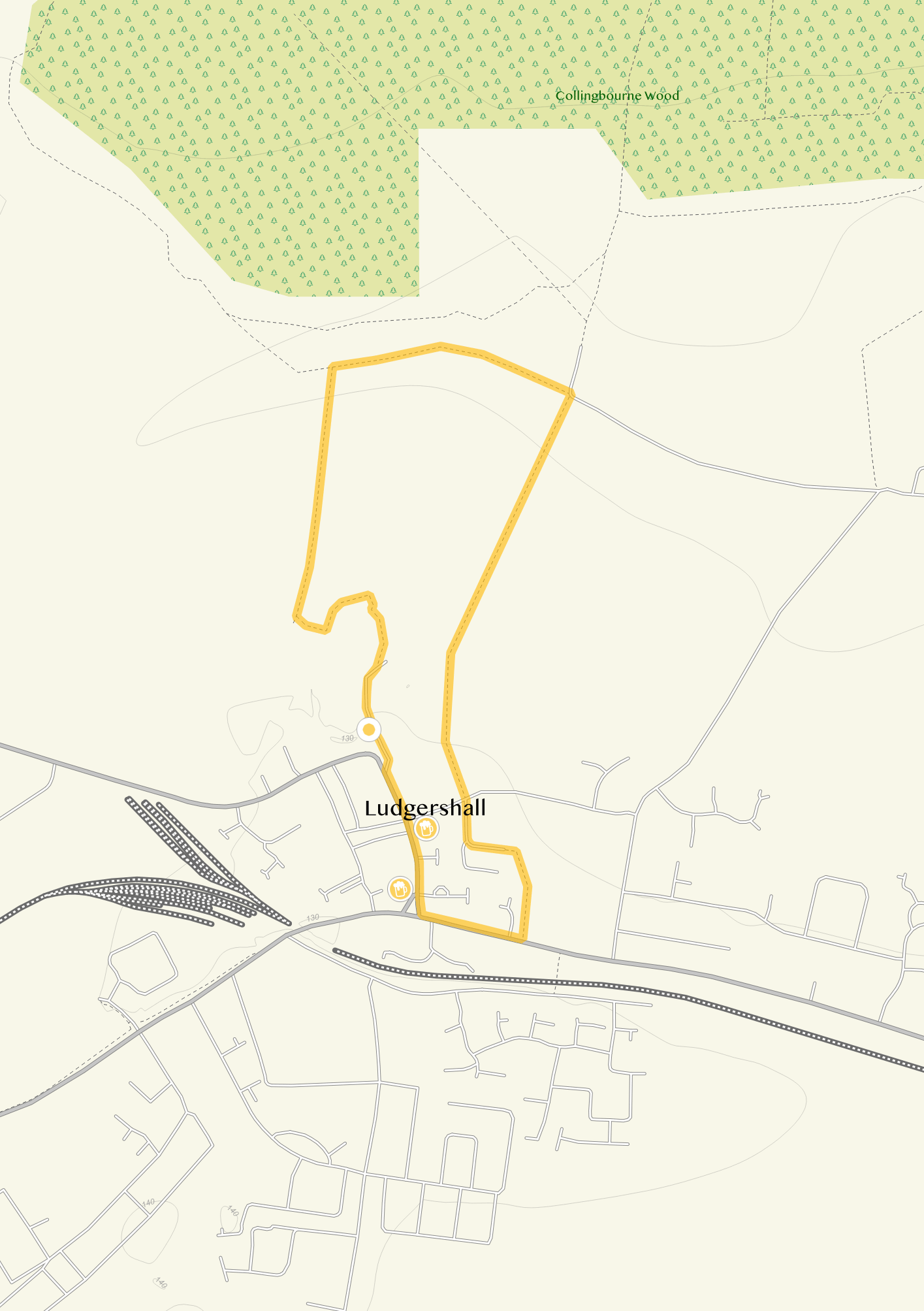 Route map for Ludgershall Walk 1, a 1.75 mile circular walk in Wiltshire