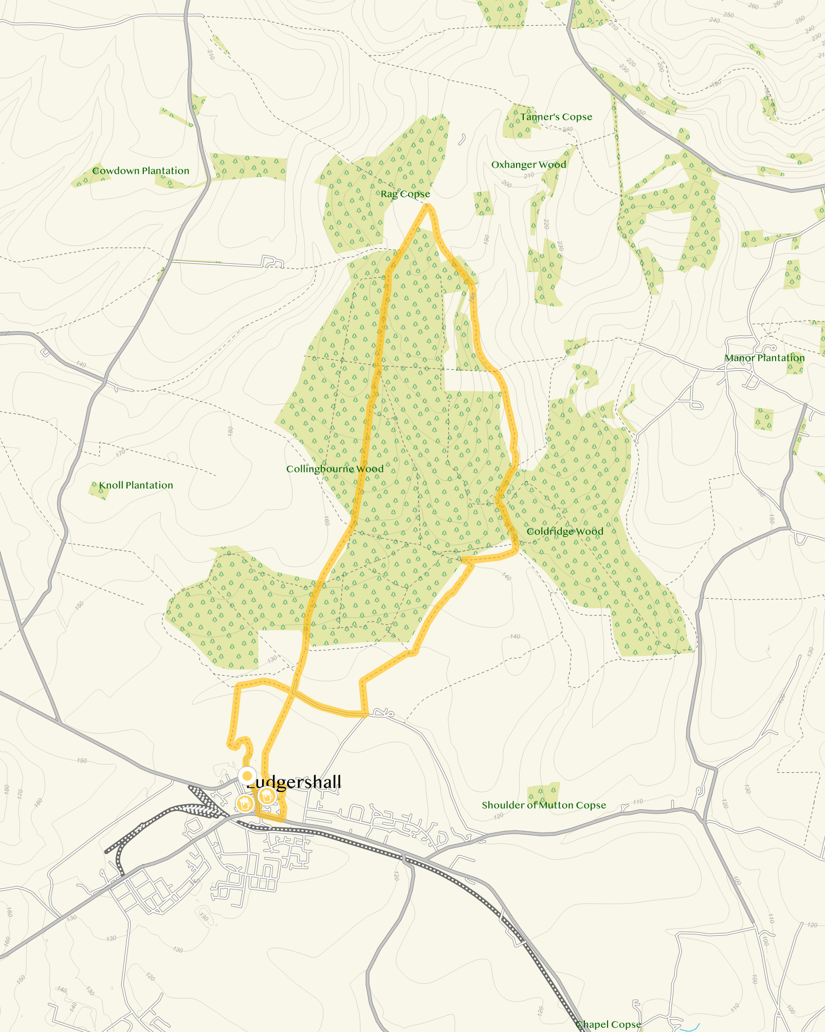 Route map for Ludgershall Walk 4, a 7 mile circular walk in Wiltshire