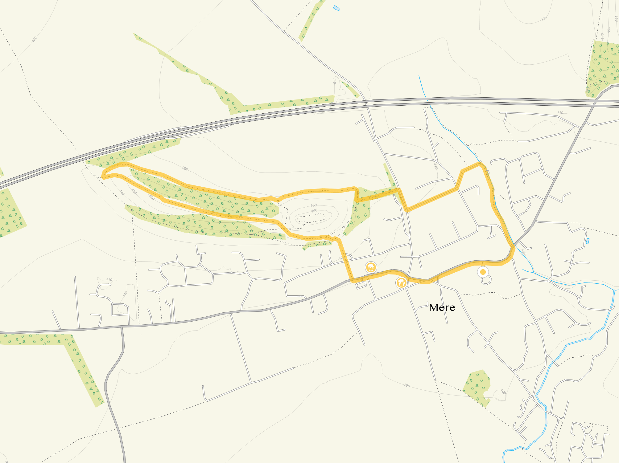 Route map for Mere Walk 1, a 1.75 mile circular walk in Wiltshire