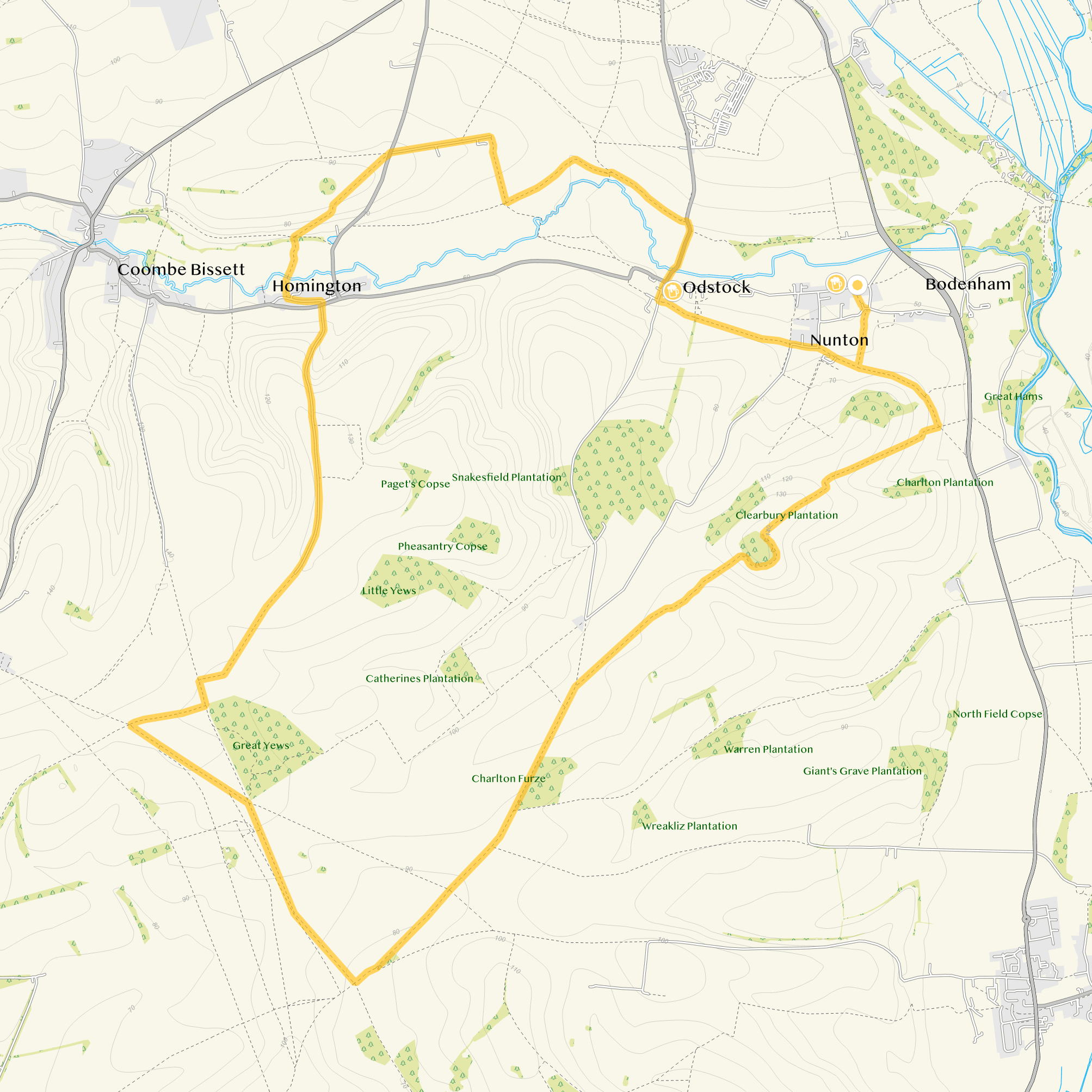 Route map for Nunton Walk 3, an 11.75 mile circular walk in Wiltshire