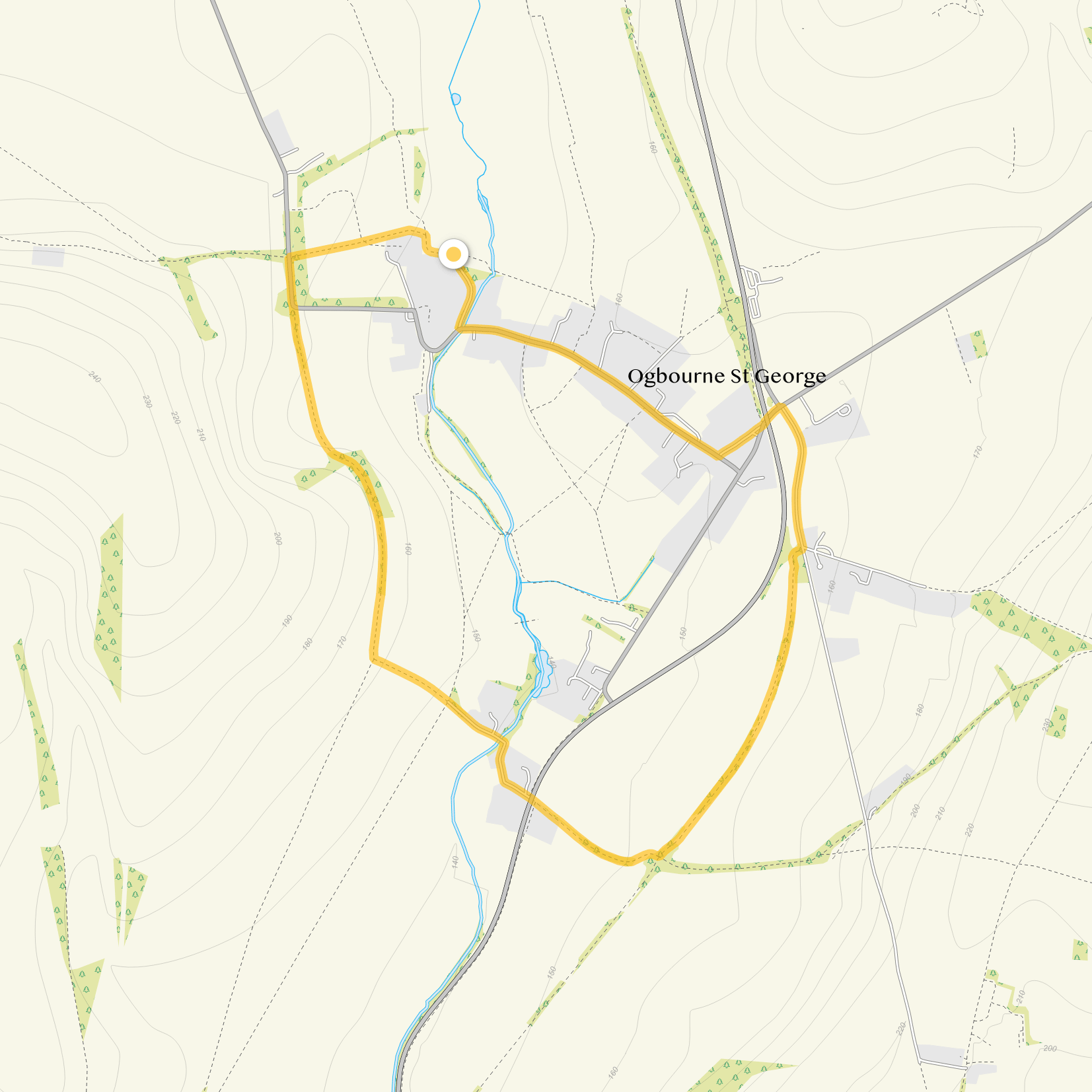 Route map for Ogbourne St George Walk 1, a 2.75 mile circular walk in Wiltshire