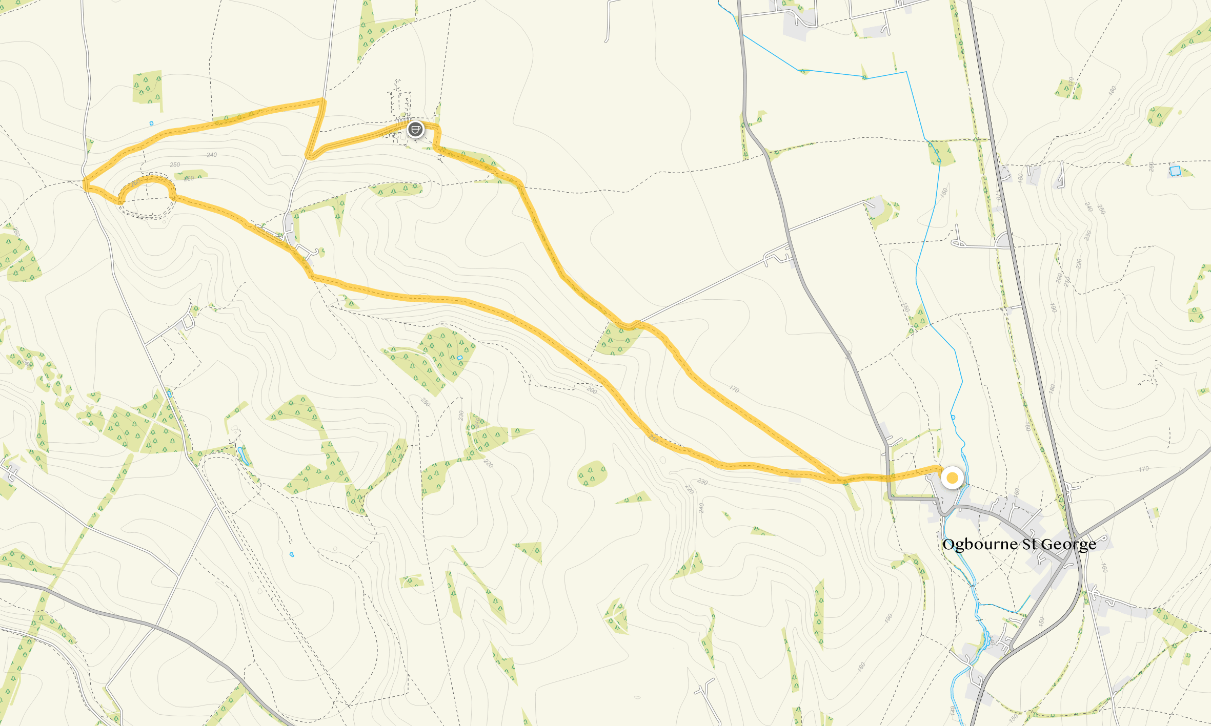 Route map for Ogbourne St George Walk 4, a 7.25 mile circular walk in Wiltshire