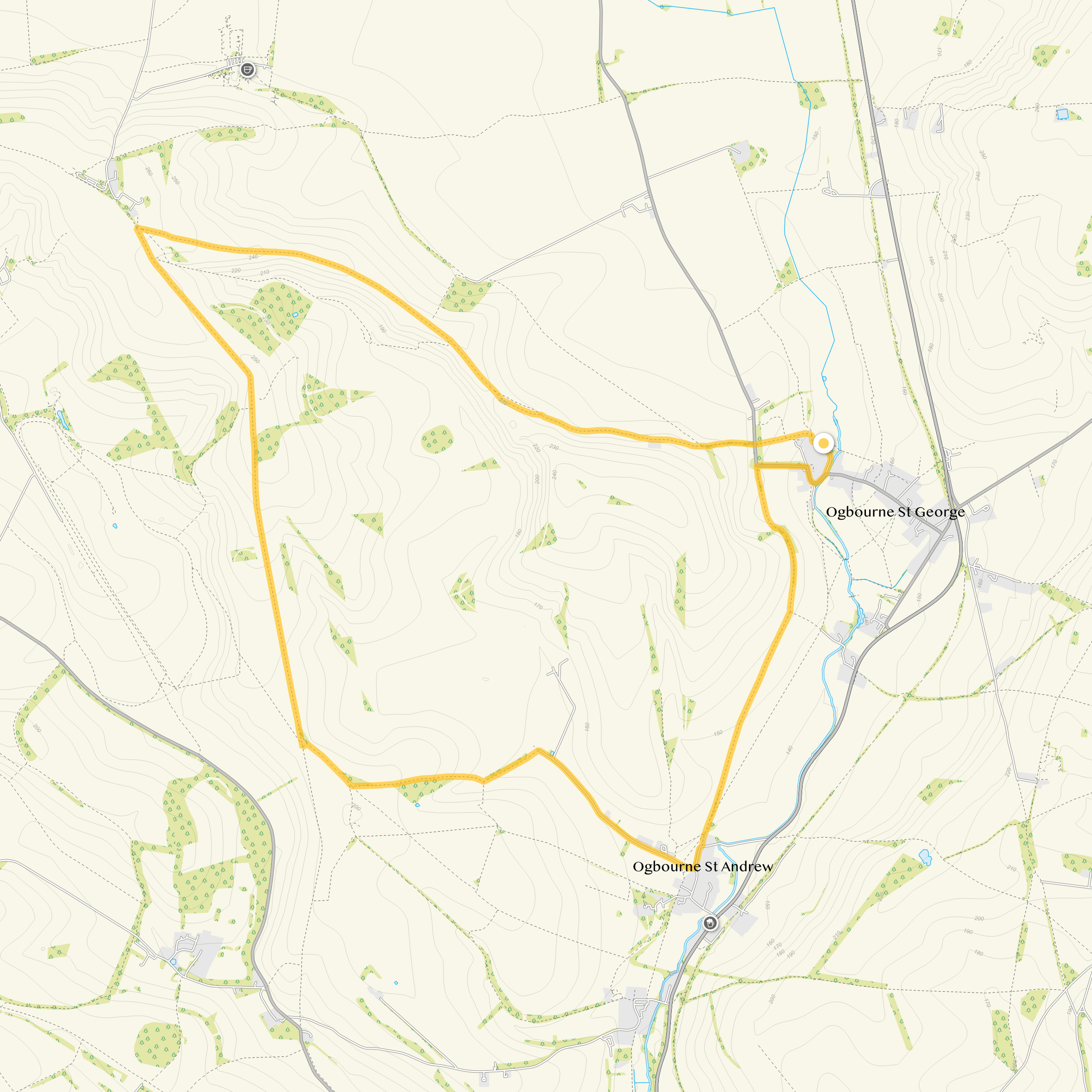 Route map for Ogbourne St George Walk 5, an 8 mile circular walk in Wiltshire