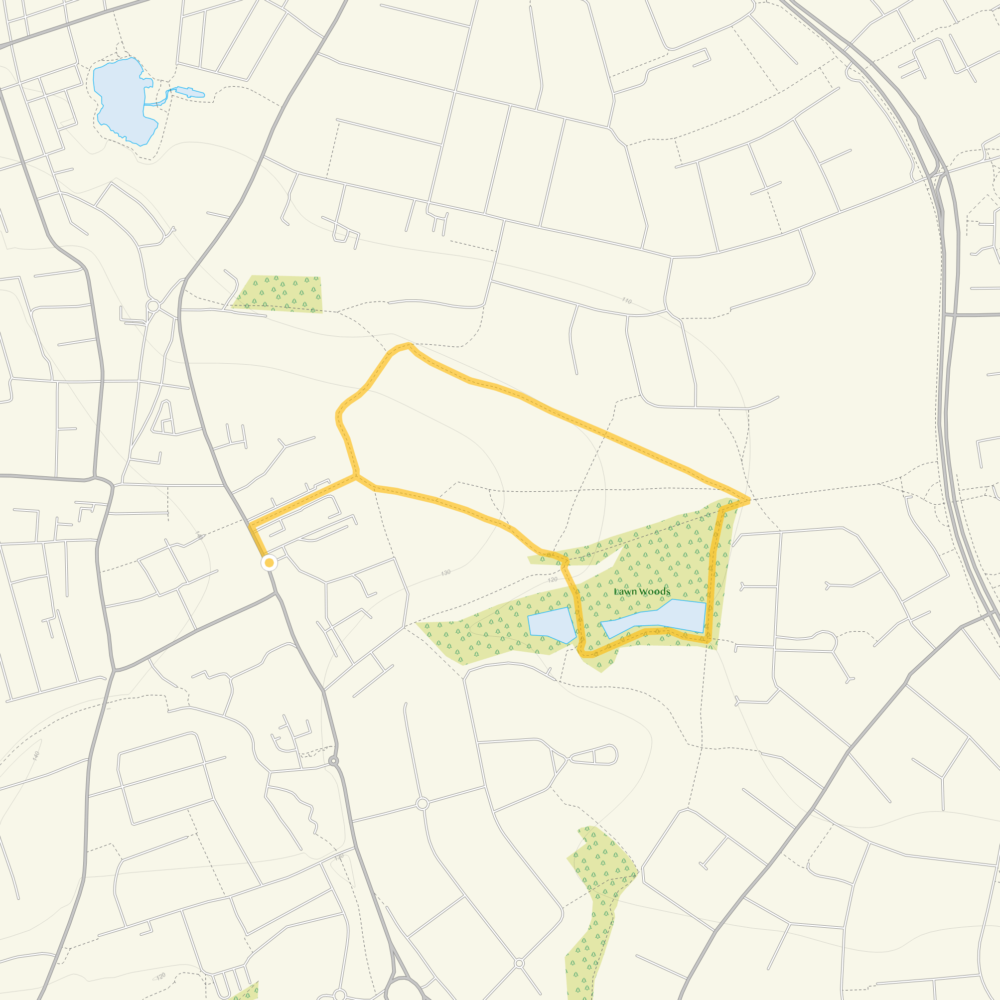 Route map for Lawns Park Walk, a 1.25 mile circular walk in Wiltshire