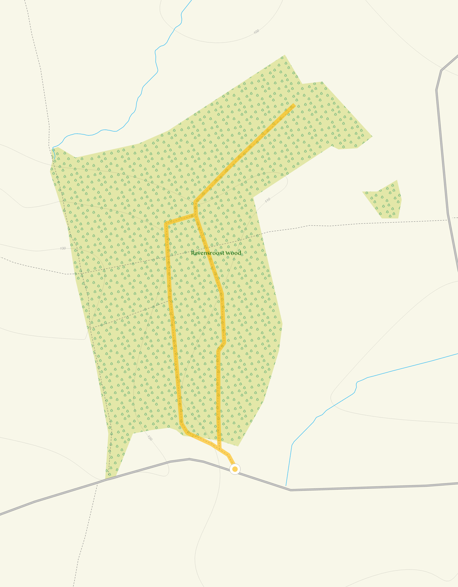 Route map for Ravensroost Wood Walk 1, a 1 mile circular walk in Wiltshire