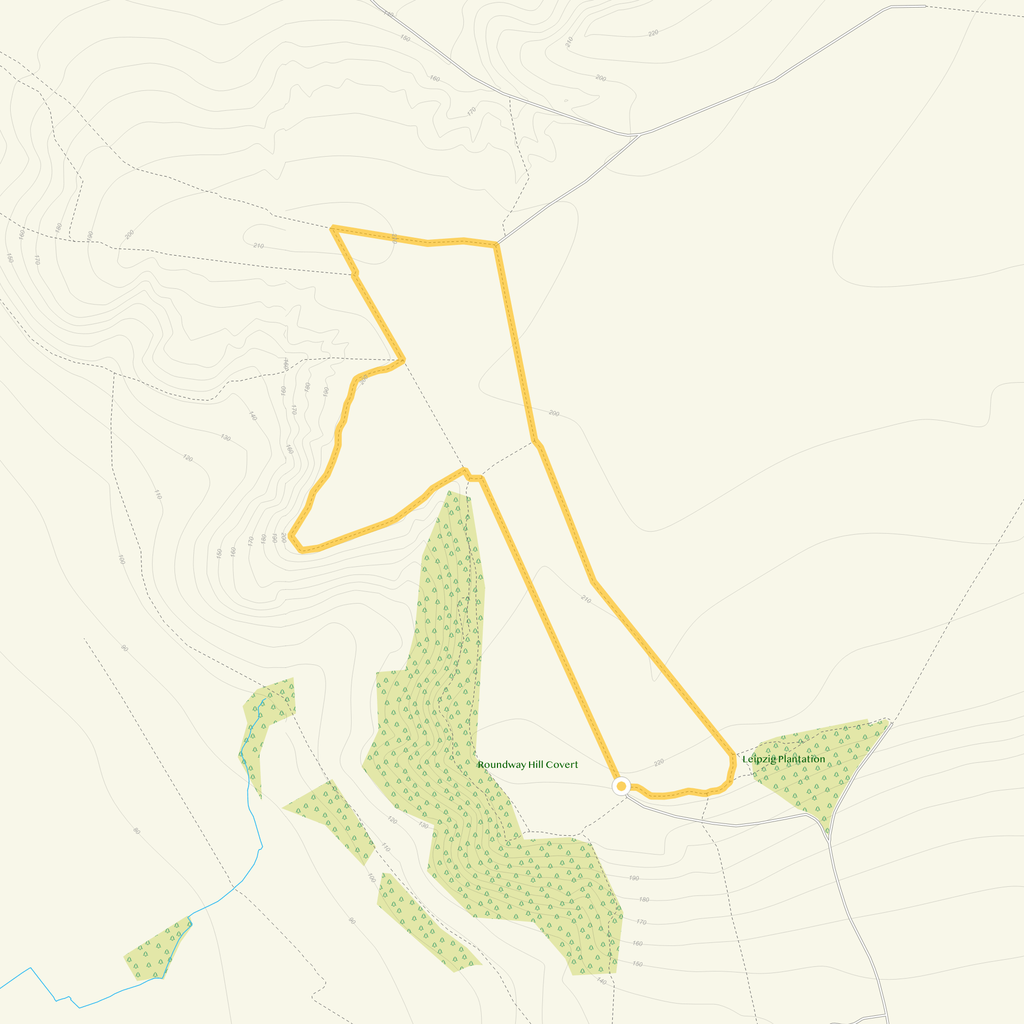 Route map for Roundway Down Walk, a 2.75 mile circular walk in Wiltshire