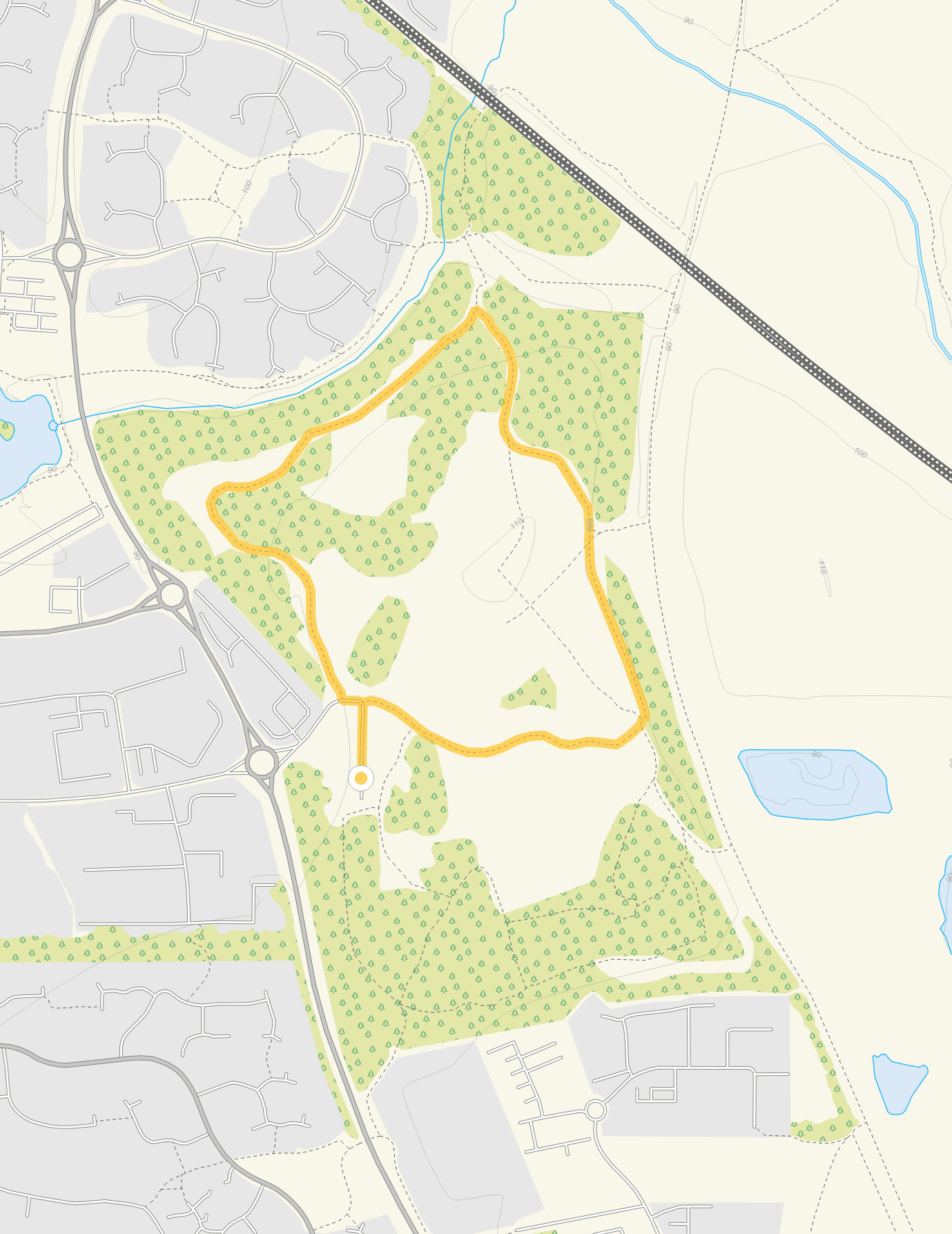 Route map for Shaw Forest Walk 1, a 1 mile circular walk in Wiltshire